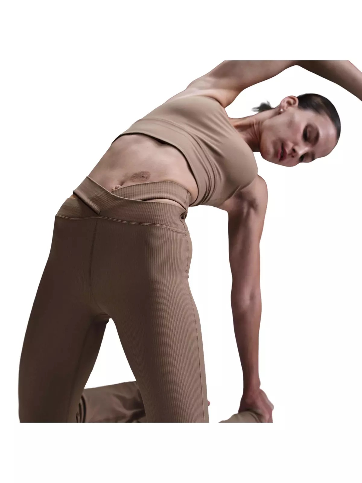 Women's Zenvy Rib Gentle-Support High-Waisted Flared Leggings-Brown - 3