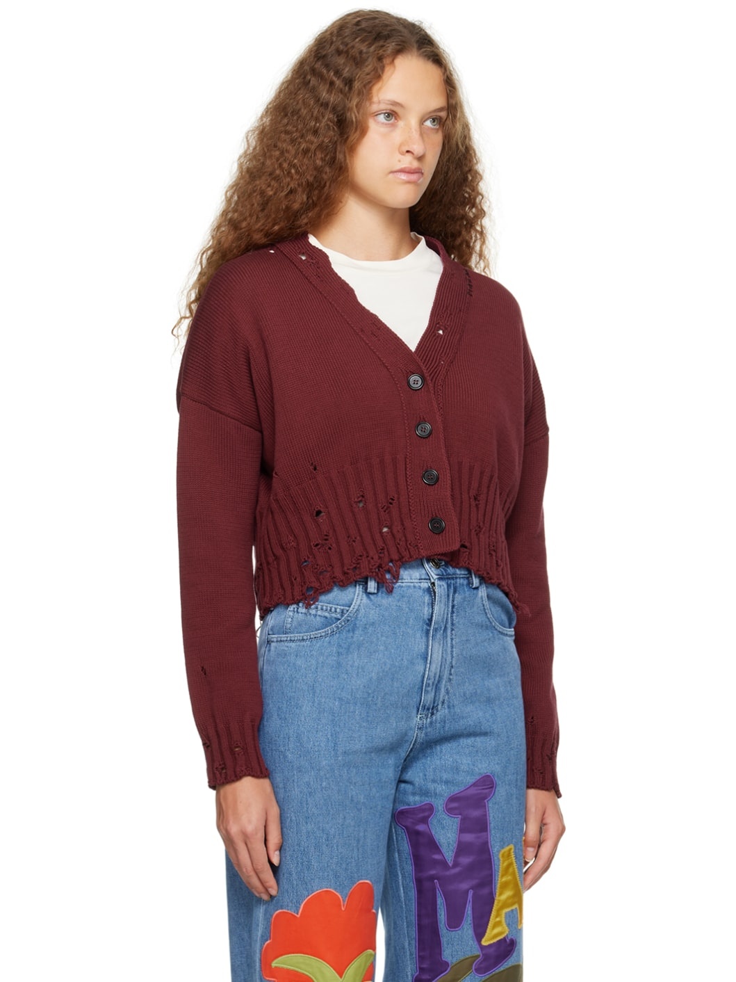 Burgundy Cropped Cardigan - 2