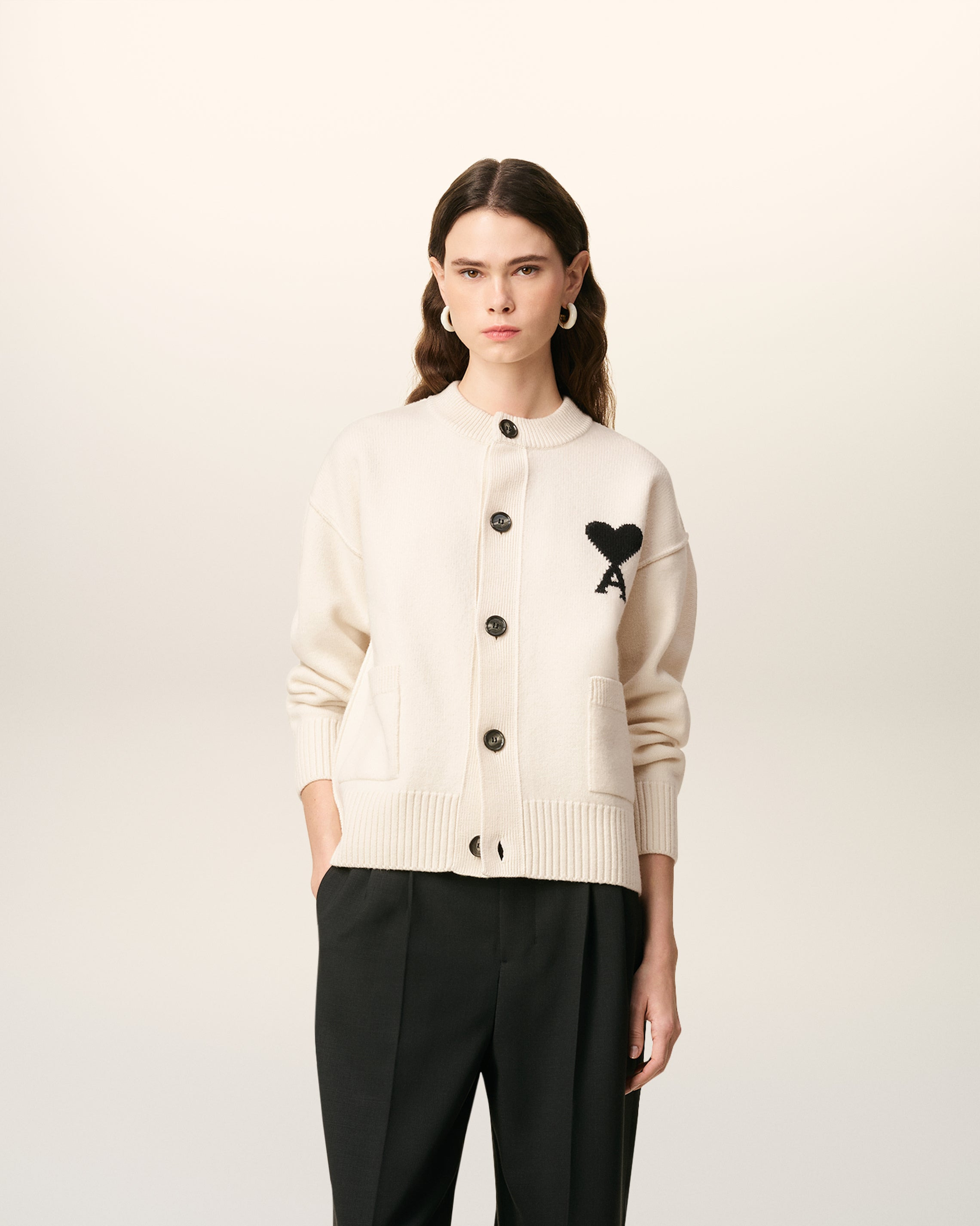WHITE WOOL AMI DE COEUR CARDIGAN - 2