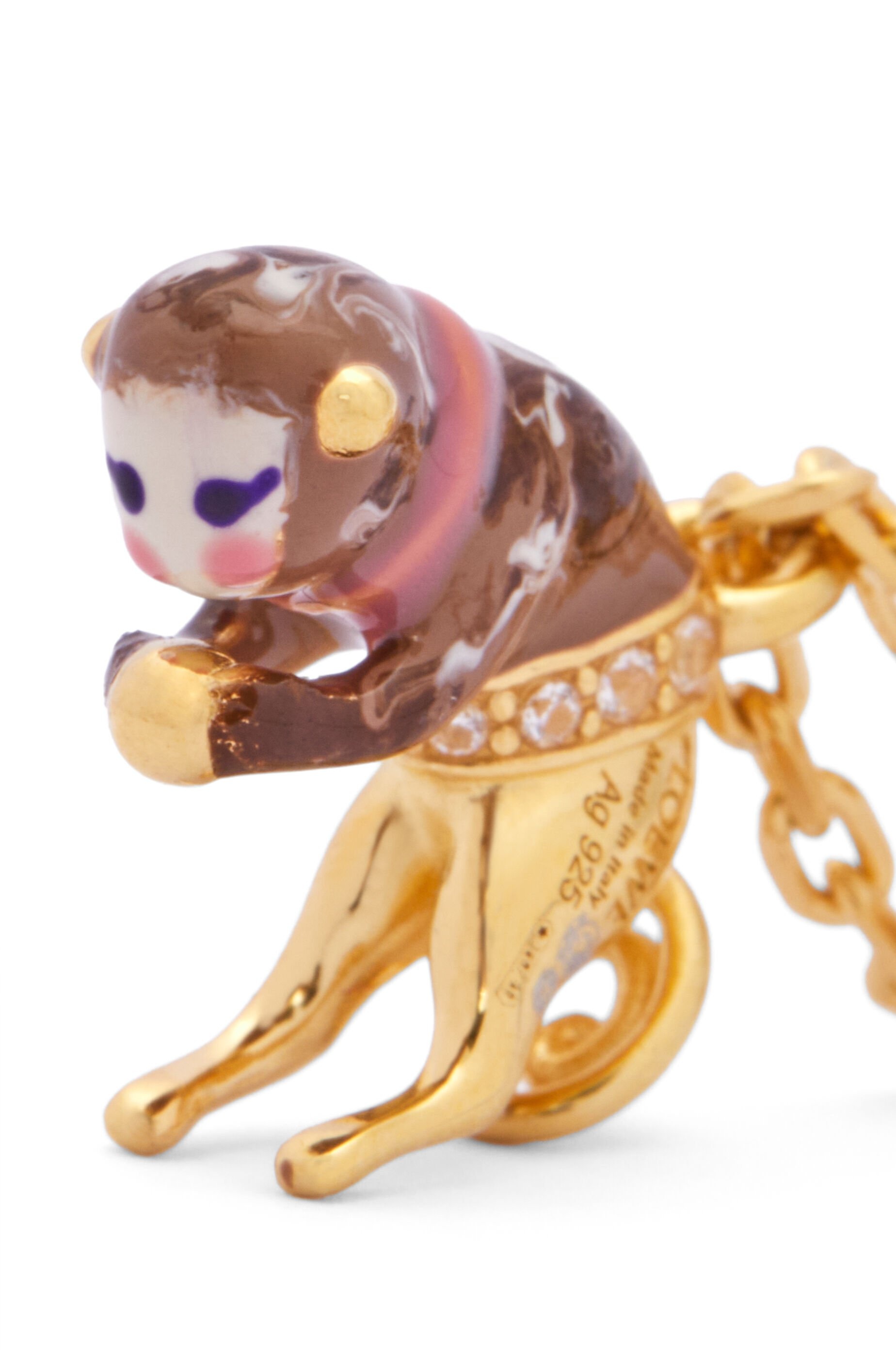Dangling Monkey earring in sterling silver, enamel and crystals - 3
