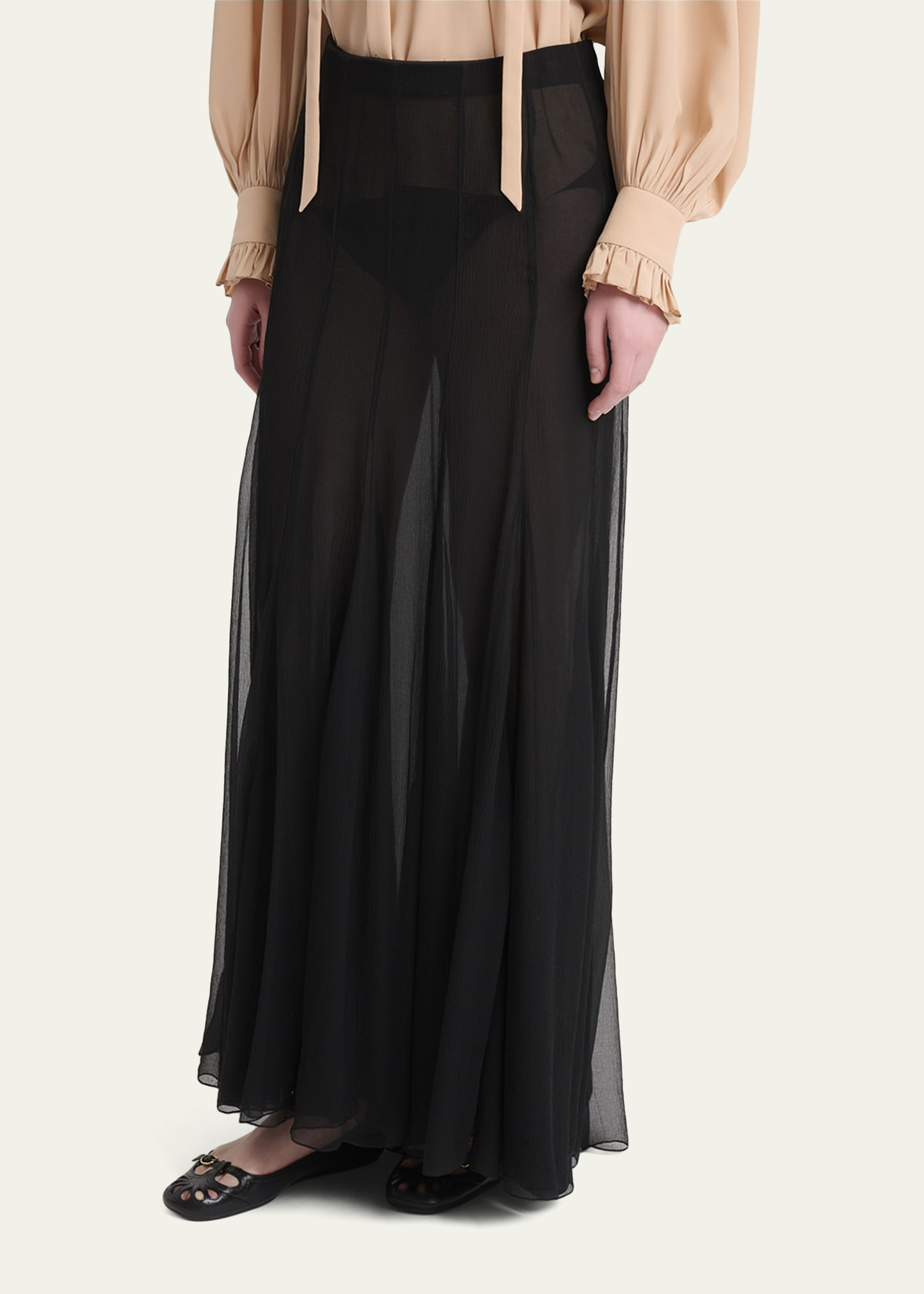 Paneled Sheer Silk Maxi Skirt - 4