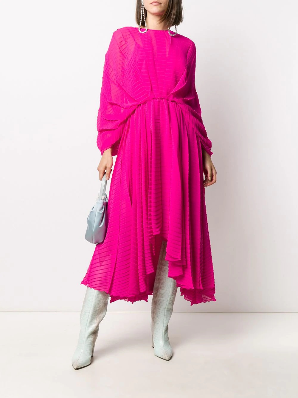 pleated batwing-sleeve dress - 2