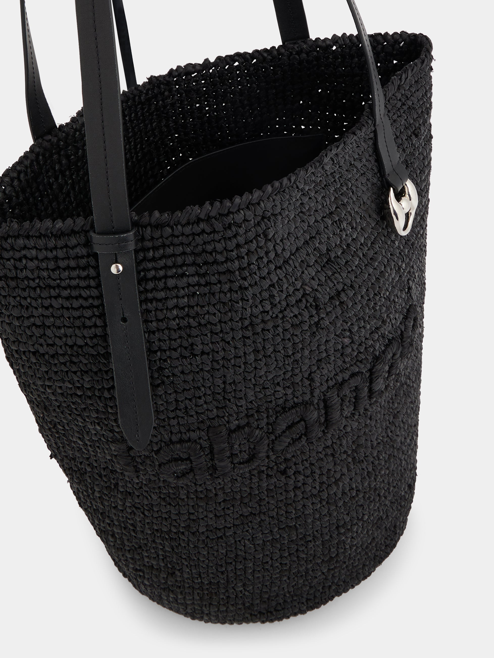 BLACK RAFFIA TOTE BAG WITH LOGO - 5