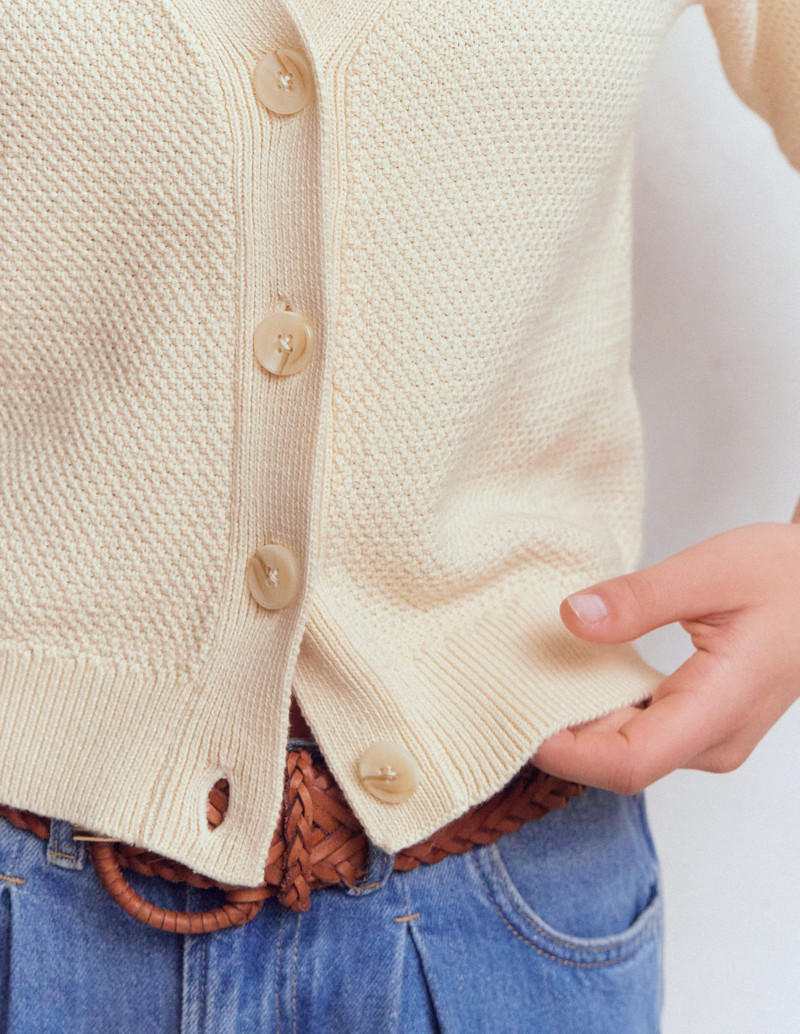Hayley Cotton V-neck Cardigan-Warm Ivory 4