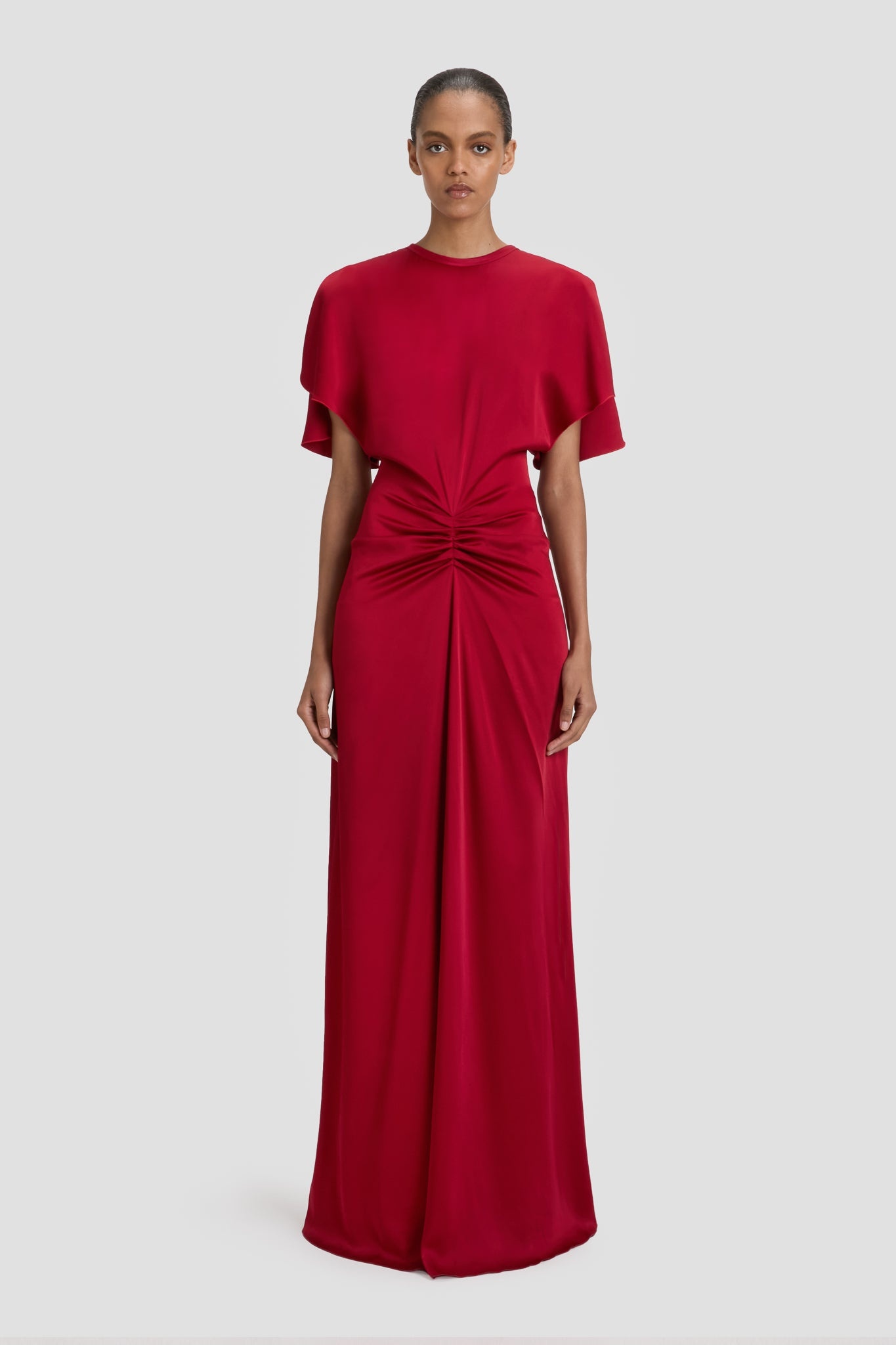 Gathered Waist Floor-Length Dress In Rose - 2