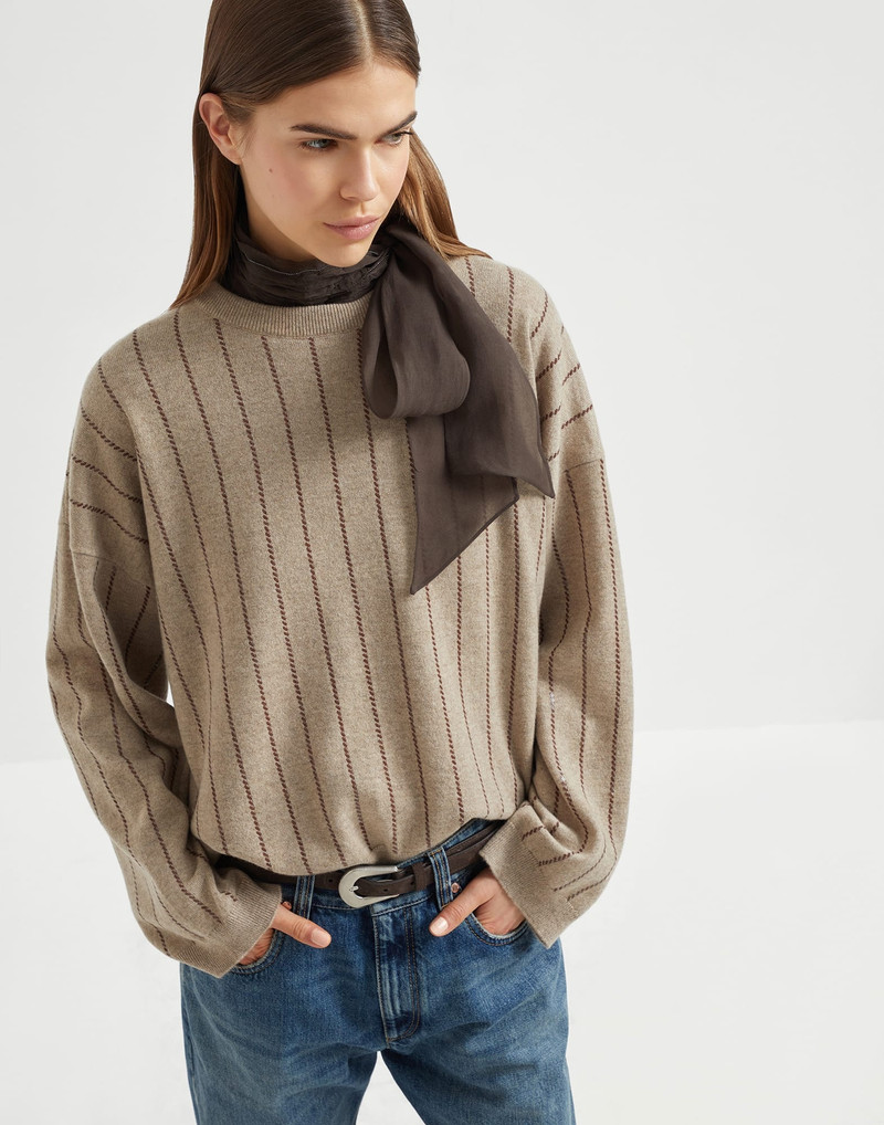 Cashmere sweater with dazzling chalk stripe embroidery 4