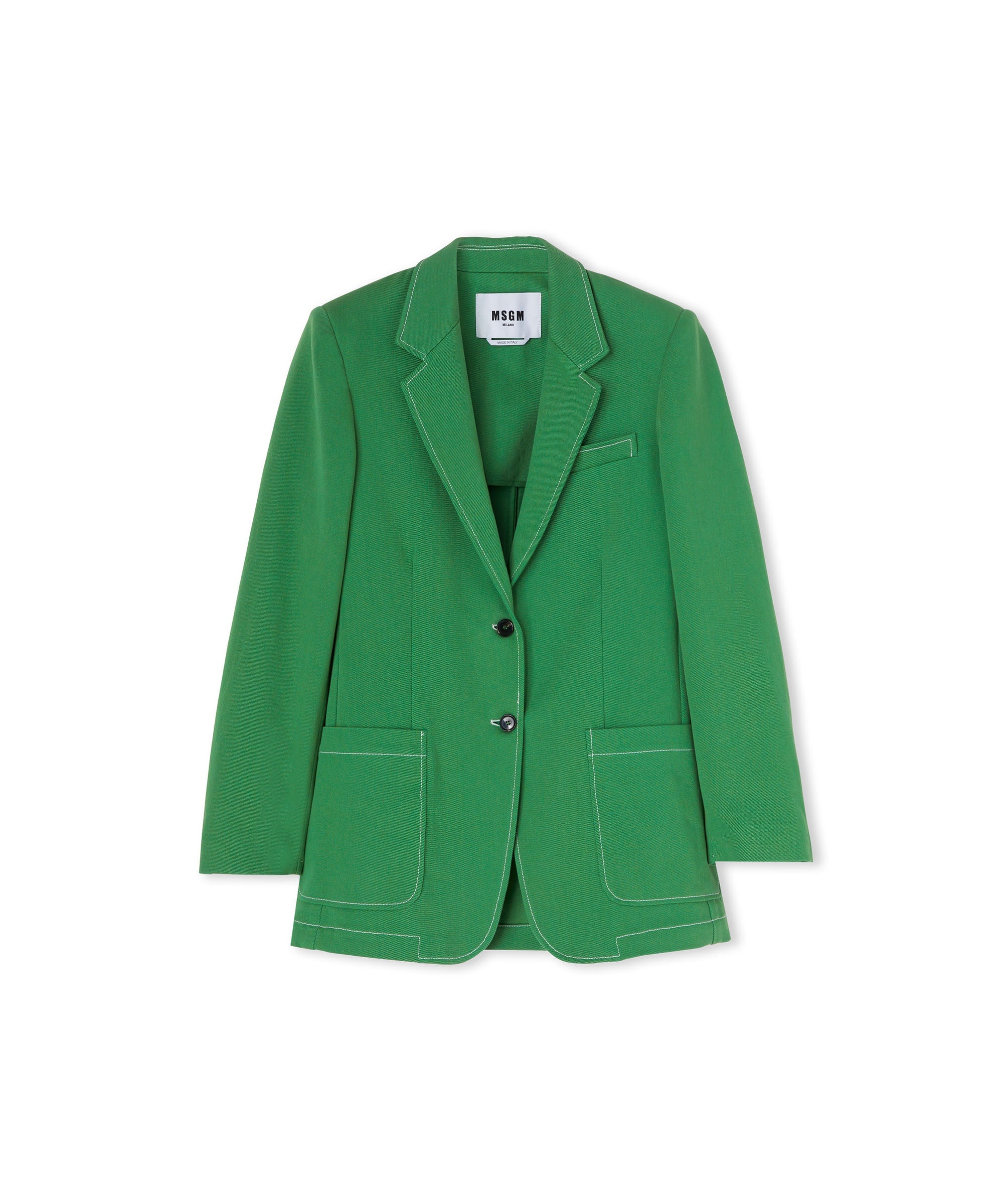 Denim single-breasted blazer with contrasting stitching - 4