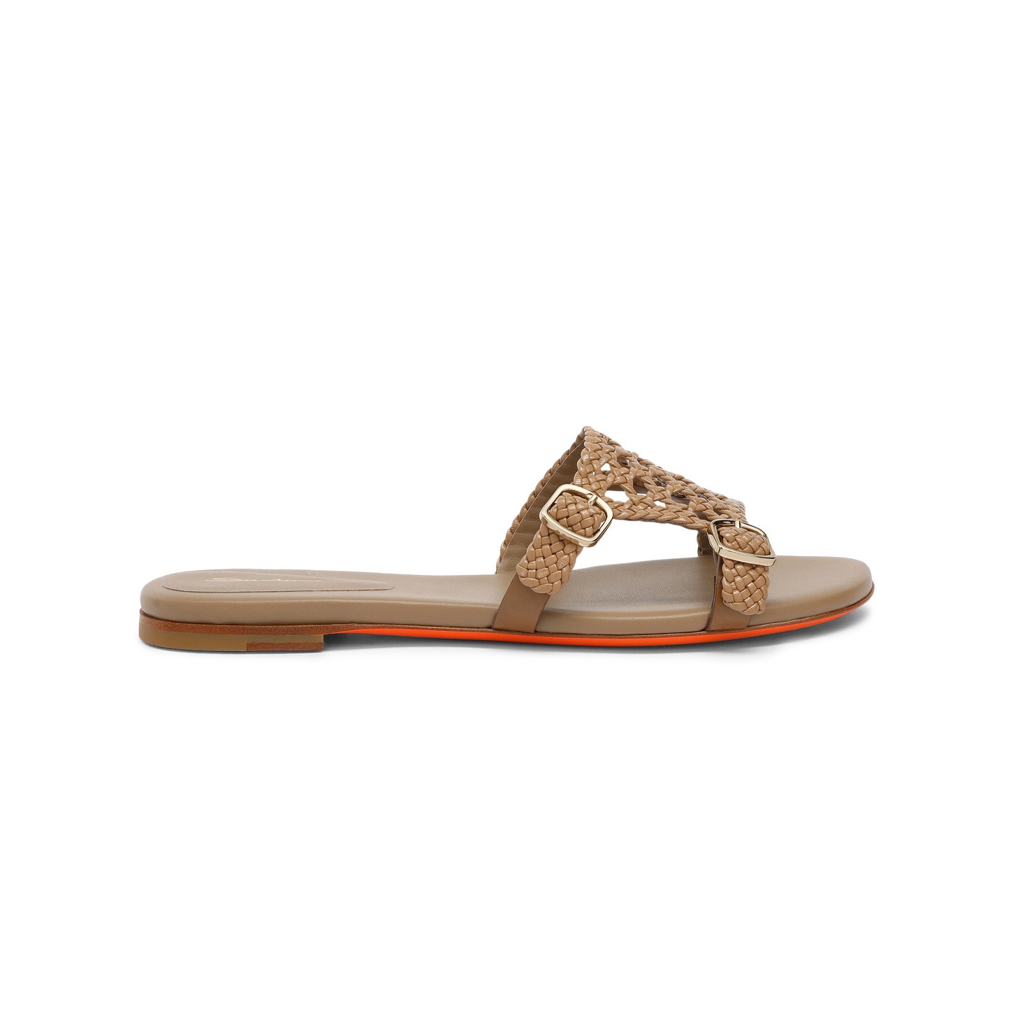 Women's beige woven leather double-buckle slide sandal - 1