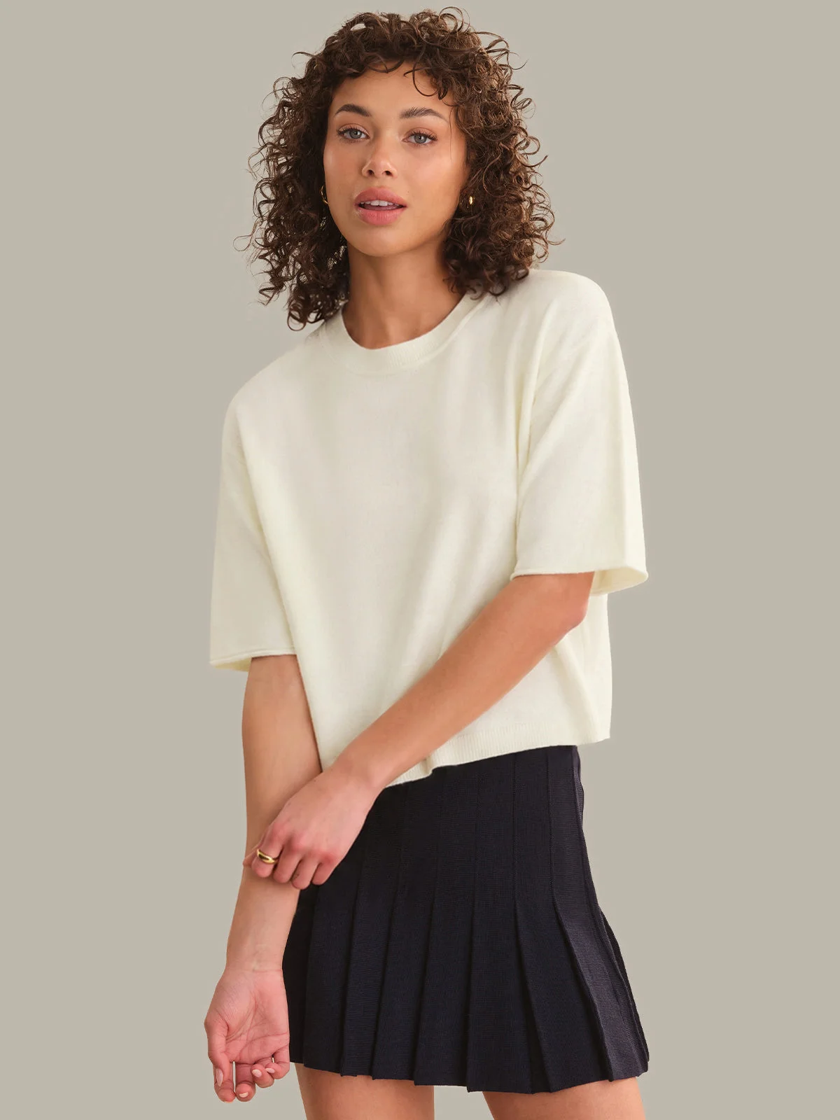 Colette Solid Crew Neck Boxy Tee - 1