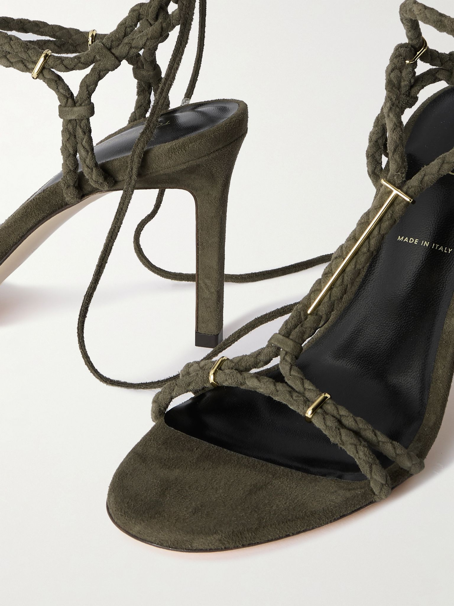 Lily embellished braided suede sandals Army green - 4