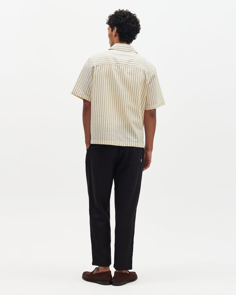 Sears - Natural And Navy Stripe Seersucker Zip Short-Sleeve Shirt 6