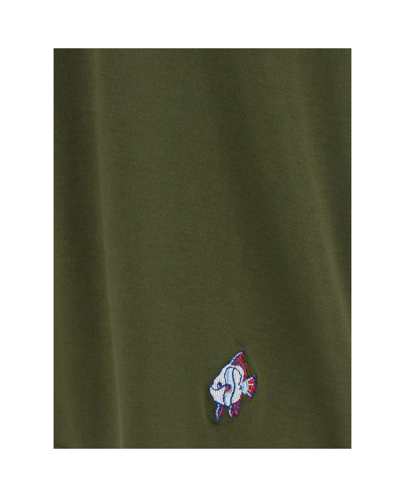 Green Crewneck T-shirt With Embroidered Fish In Cotton Man - 3