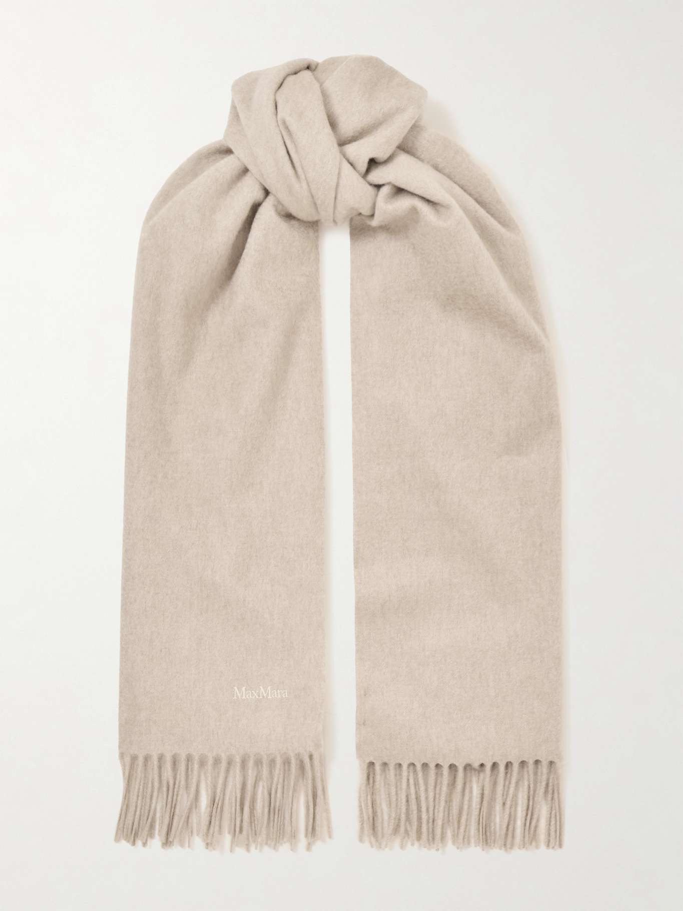Baci fringed embroidered cashmere scarf Beige - 1