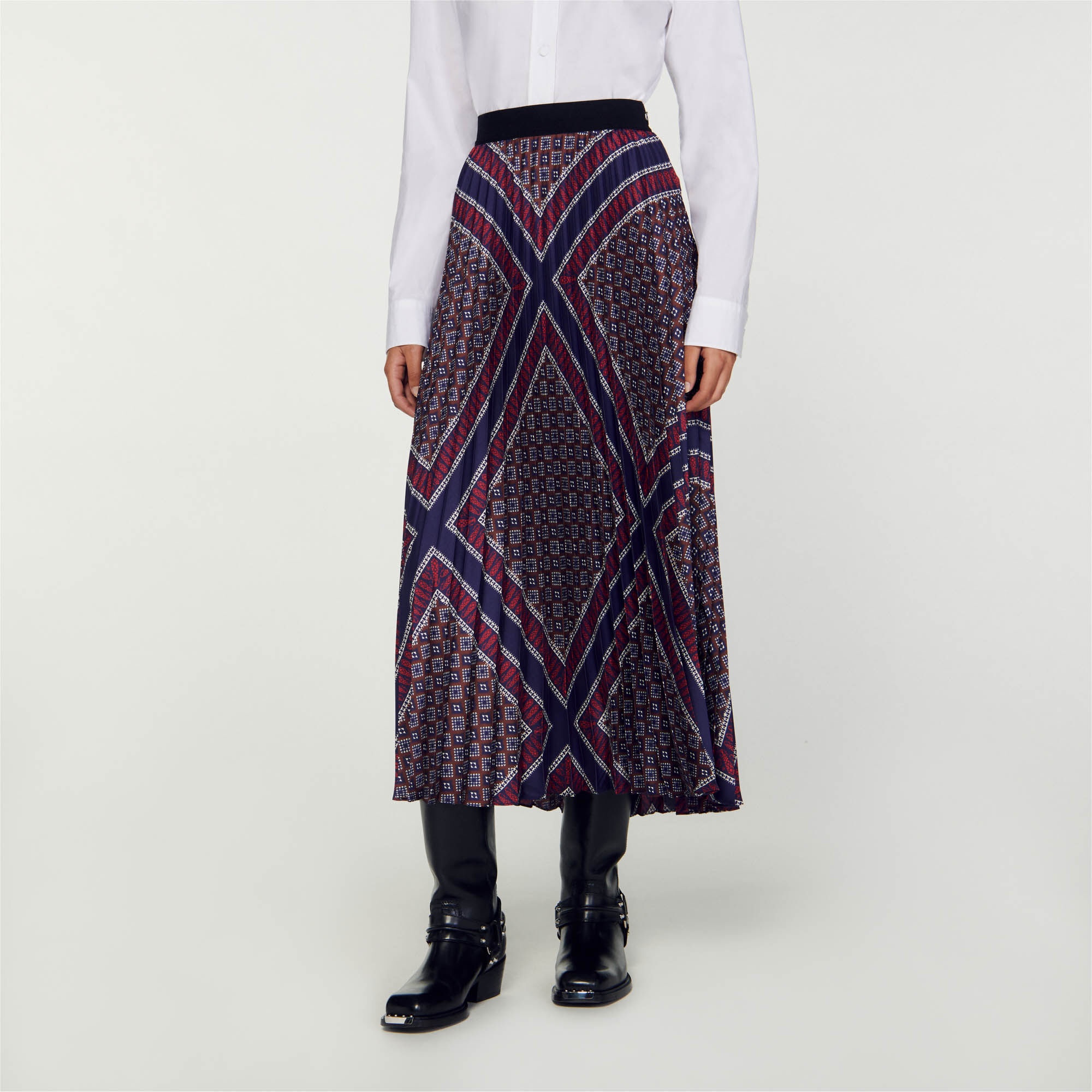 PRINTED PLEATED LONG SKIRT - 5