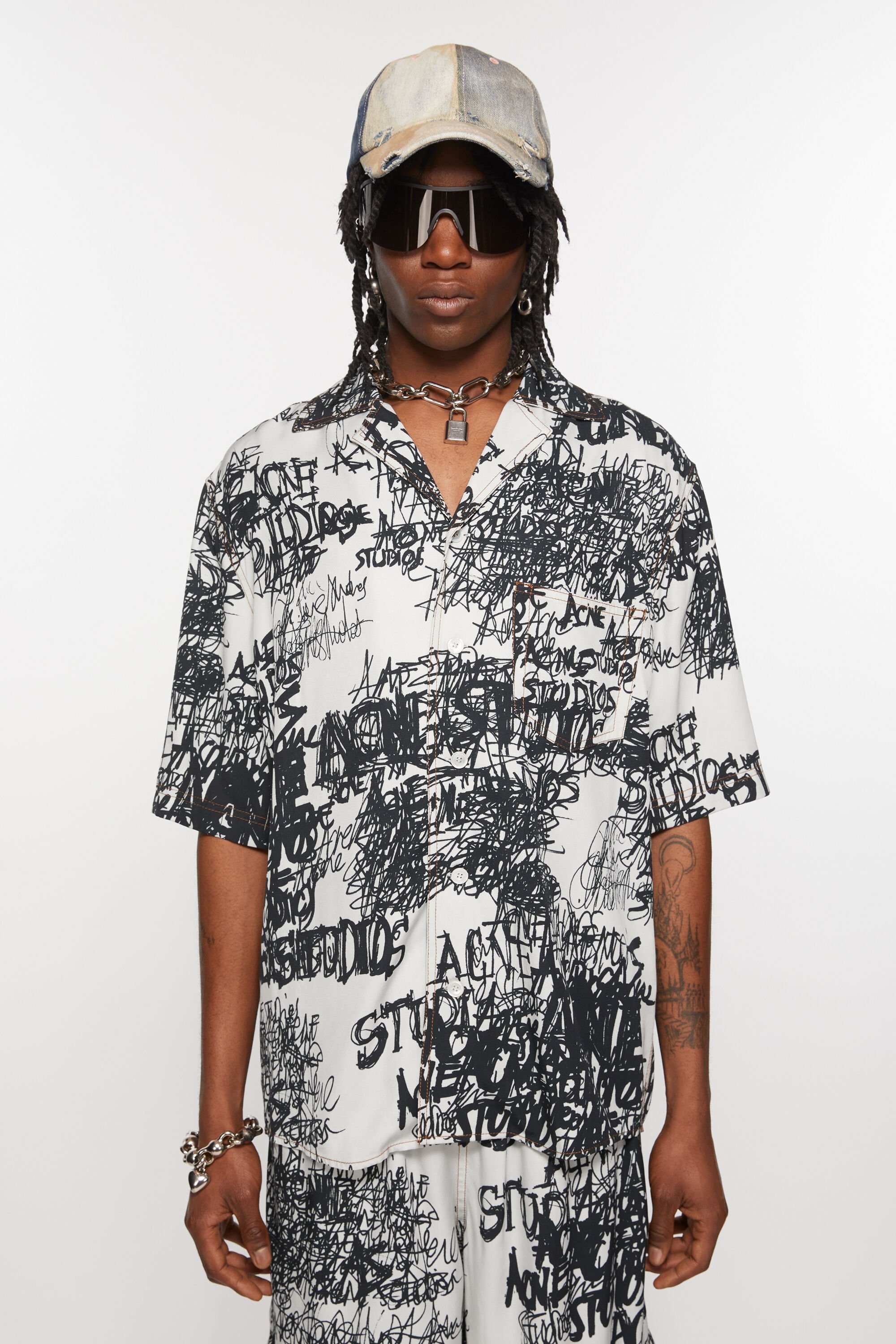 Printed button-up shirt - Light grey/black - 2