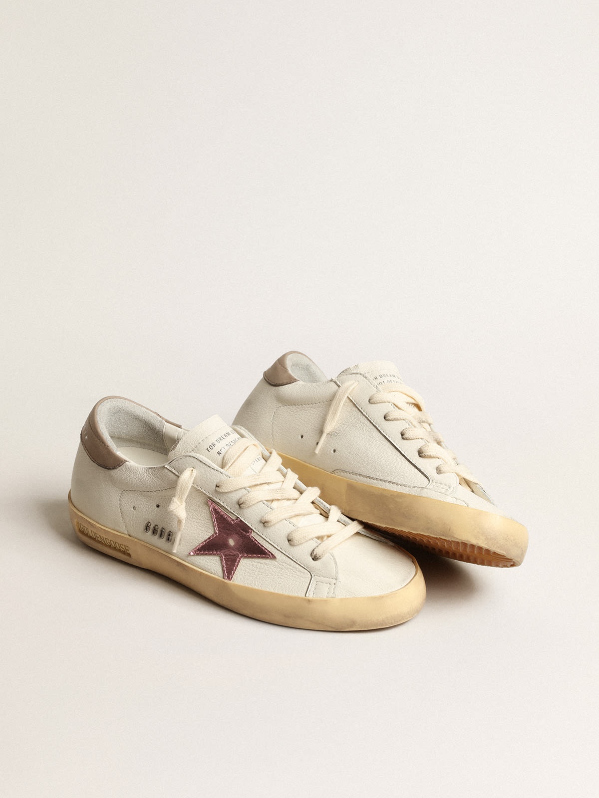 Super-Star in white nappa with pink metallic leather star - 2