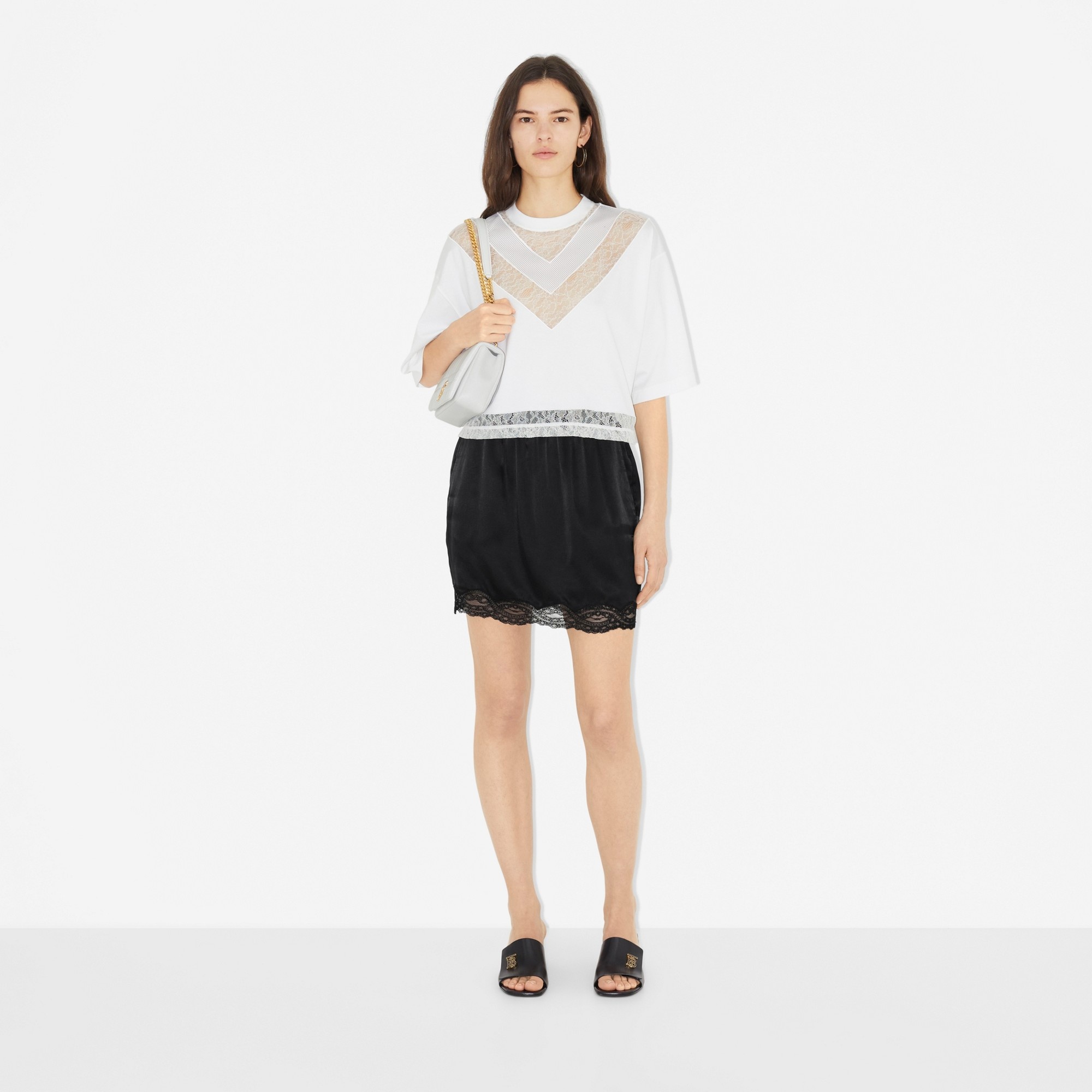 Lace and Mesh Panel Cotton Cropped Top - 2