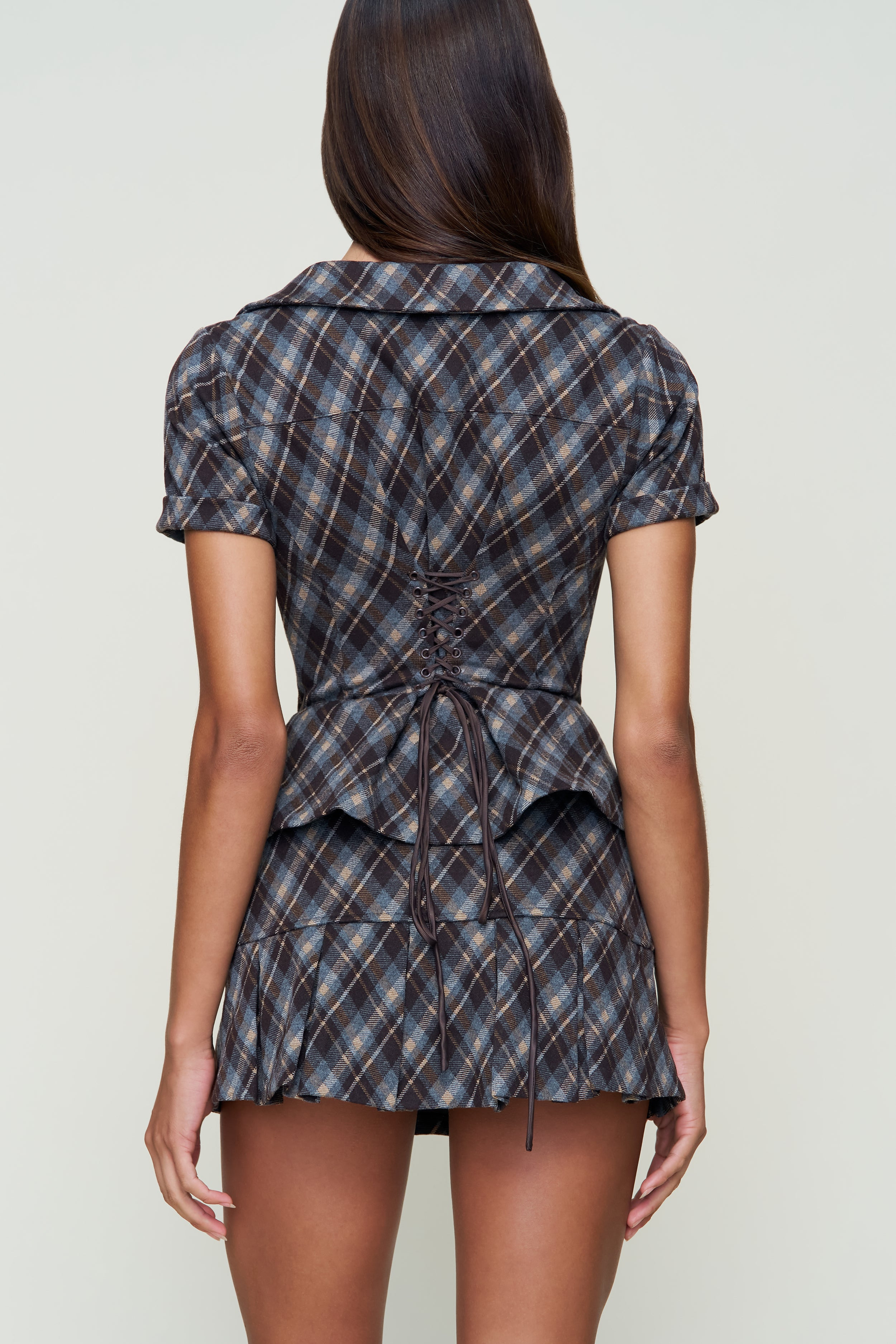 LIA BUTTONDOWN DIAMOND TARTAN CORSET - 6