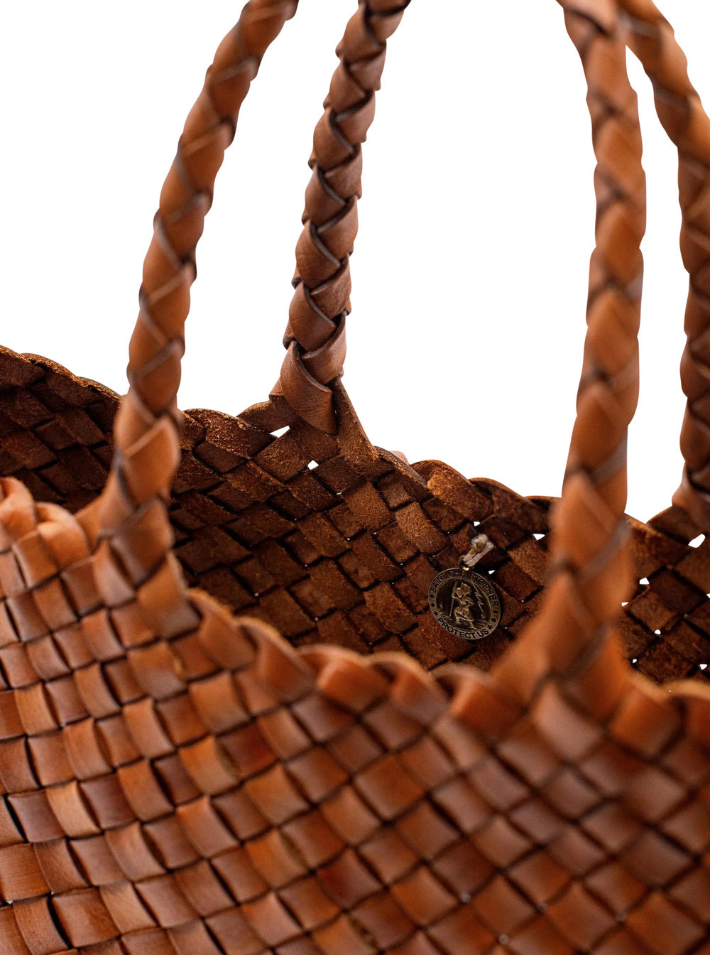 Dragon Diffusion Women 'Santa Croce' Brown Handbag With Two Top Handles And Interwoven Design In Lea - 3