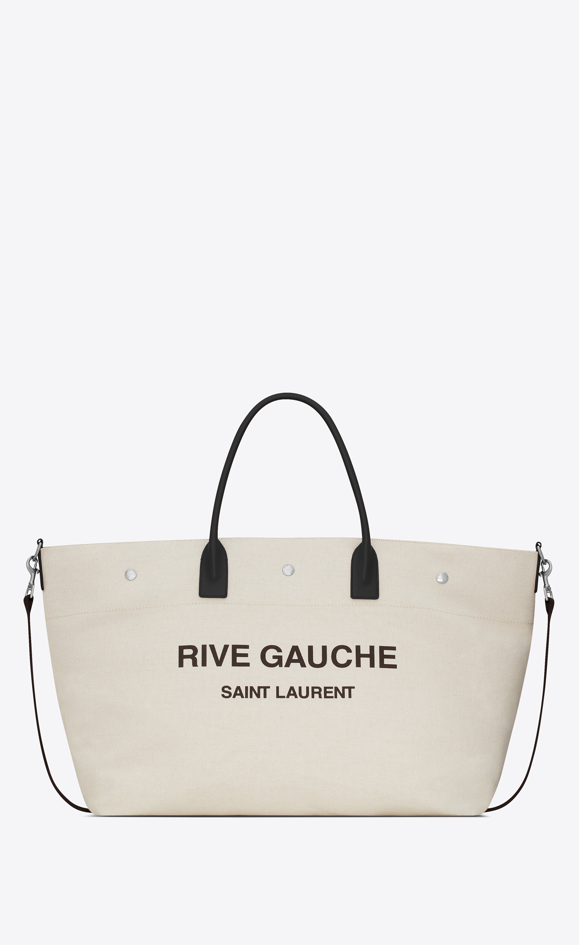 rive gauche maxi shopping bag in printed canvas and smooth leather - 1