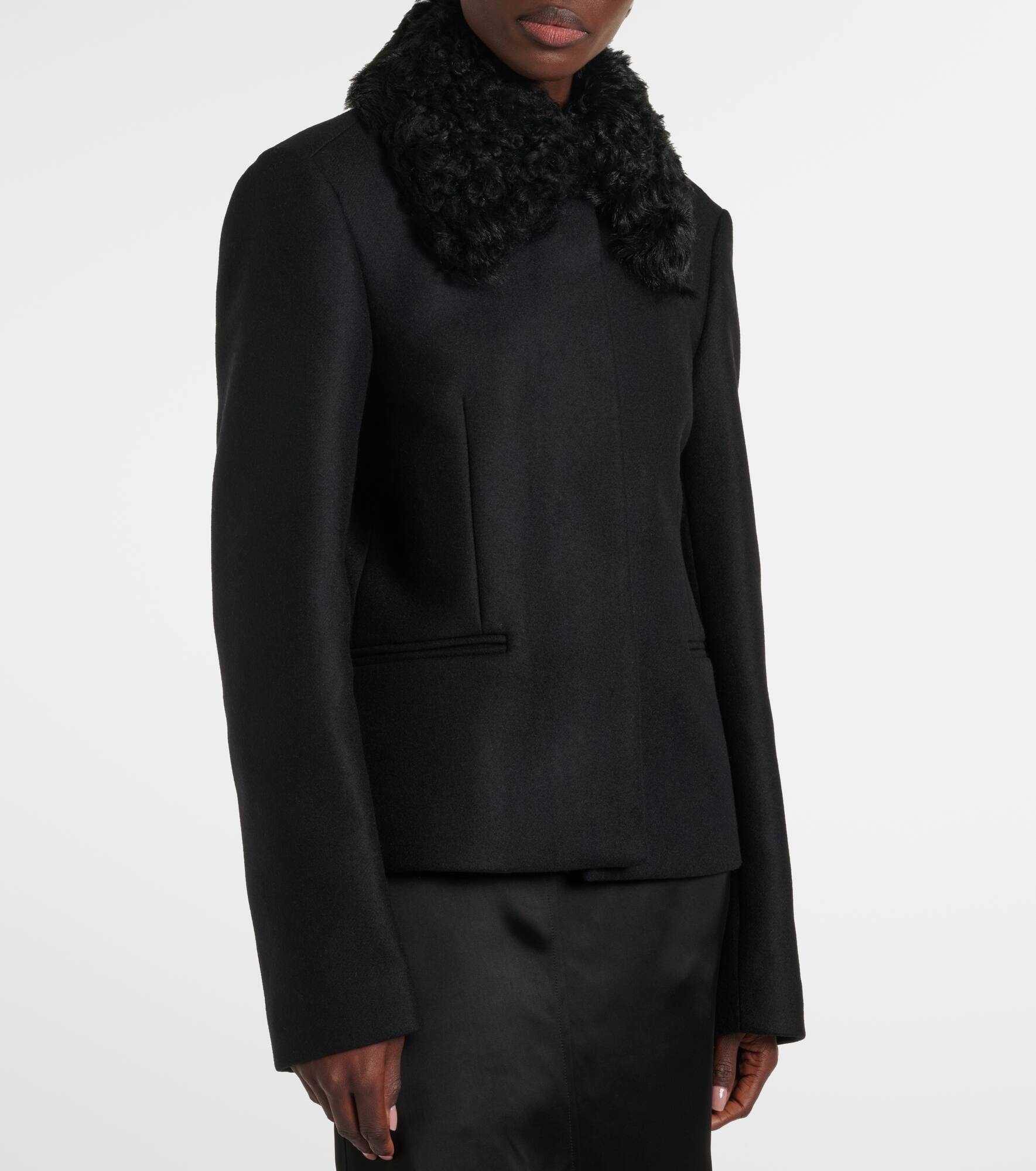 Shearling-trimmed wool-blend jacket - 6