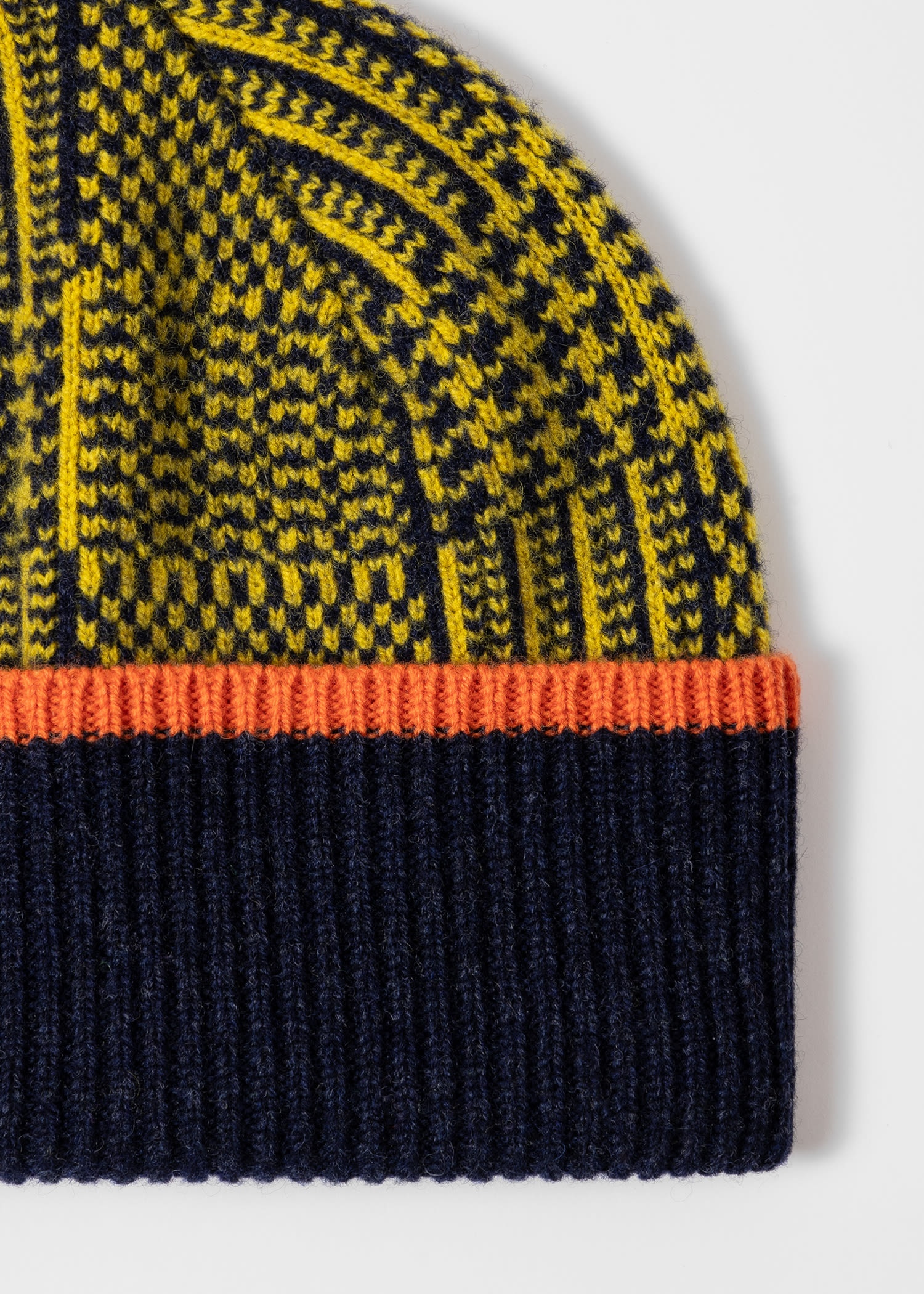 Yellow 'Prince of Wales Check' Lambswool Beanie - 2