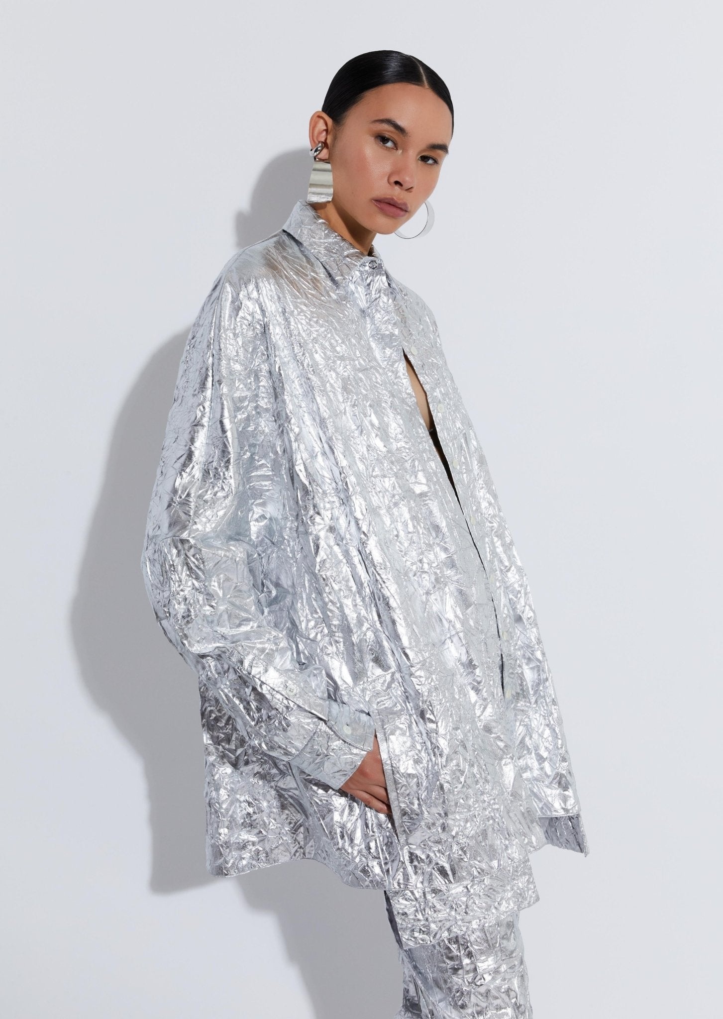 Crinkle Metallic Oversized Shirt - 3