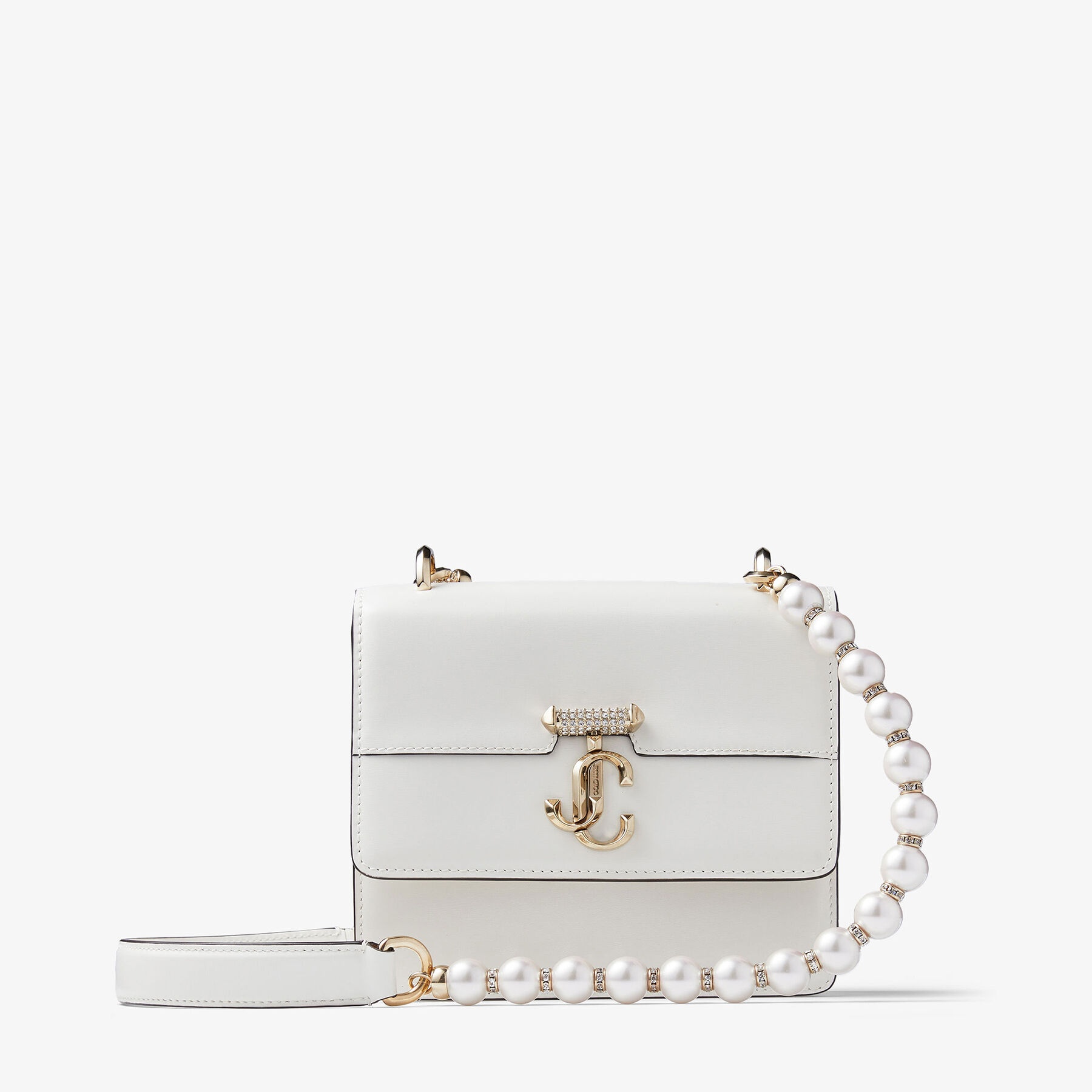 Varenne Quad XS
Latte Leather Shoulder Bag with Pearl Strap - 1