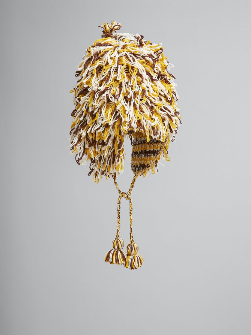 WHITE BROWN AND YELLOW SHAGGY AVIATOR HAT - 1
