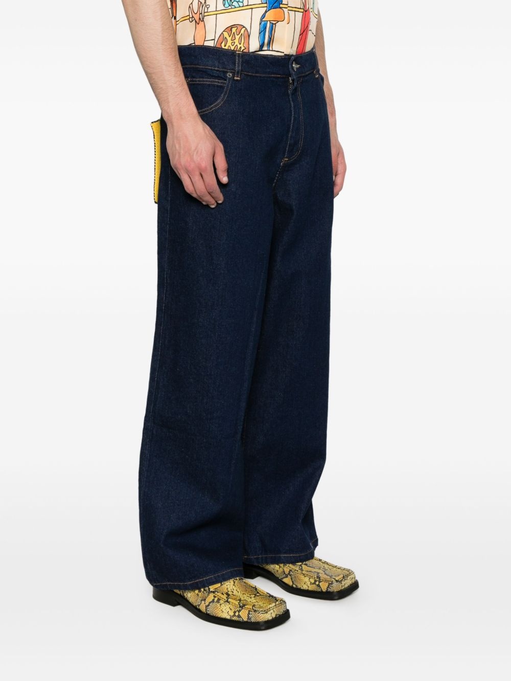 knitted-patch wide-leg jeans - 3