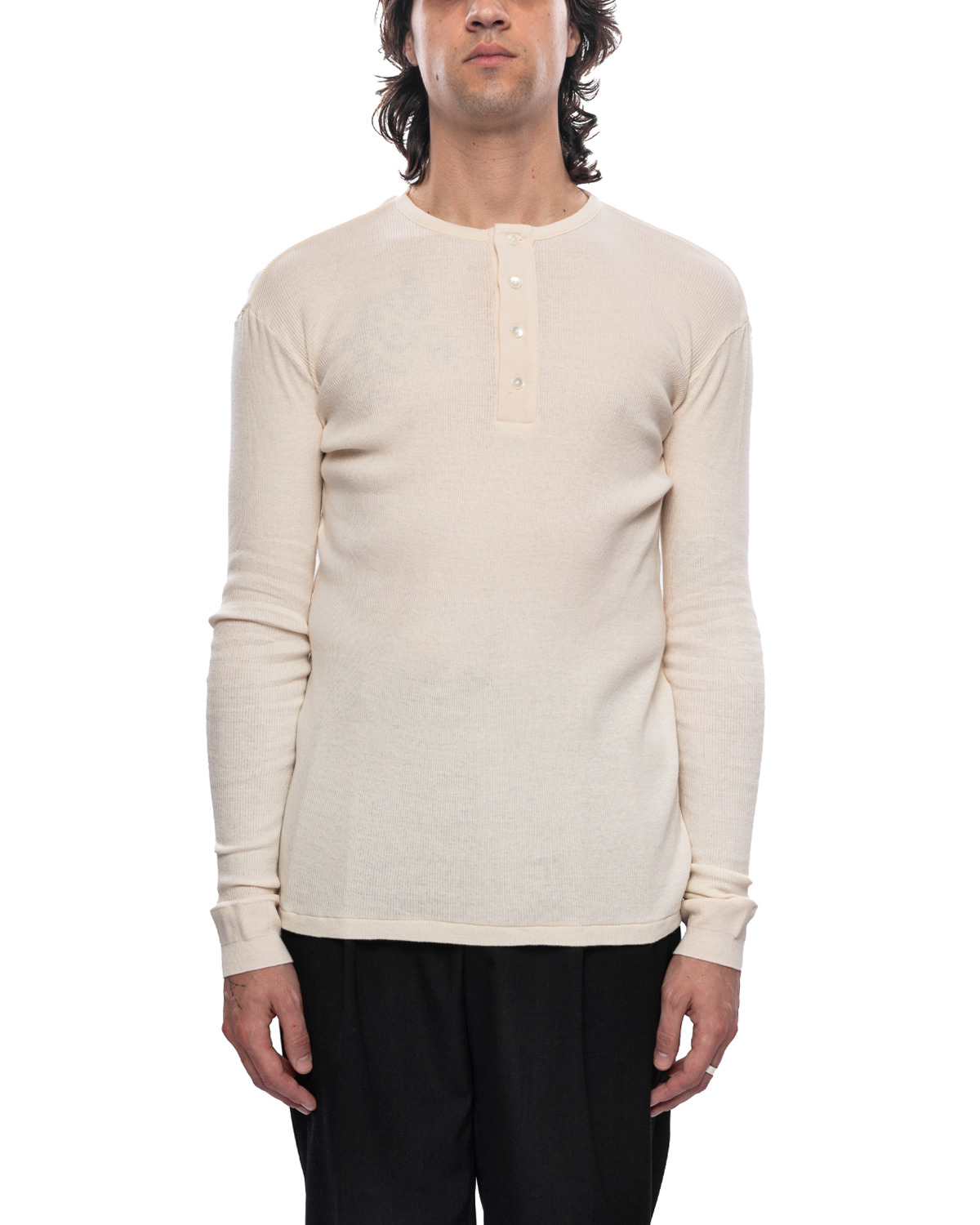 AURALEE ORGANIC SOFT RIB HENLEY NECK