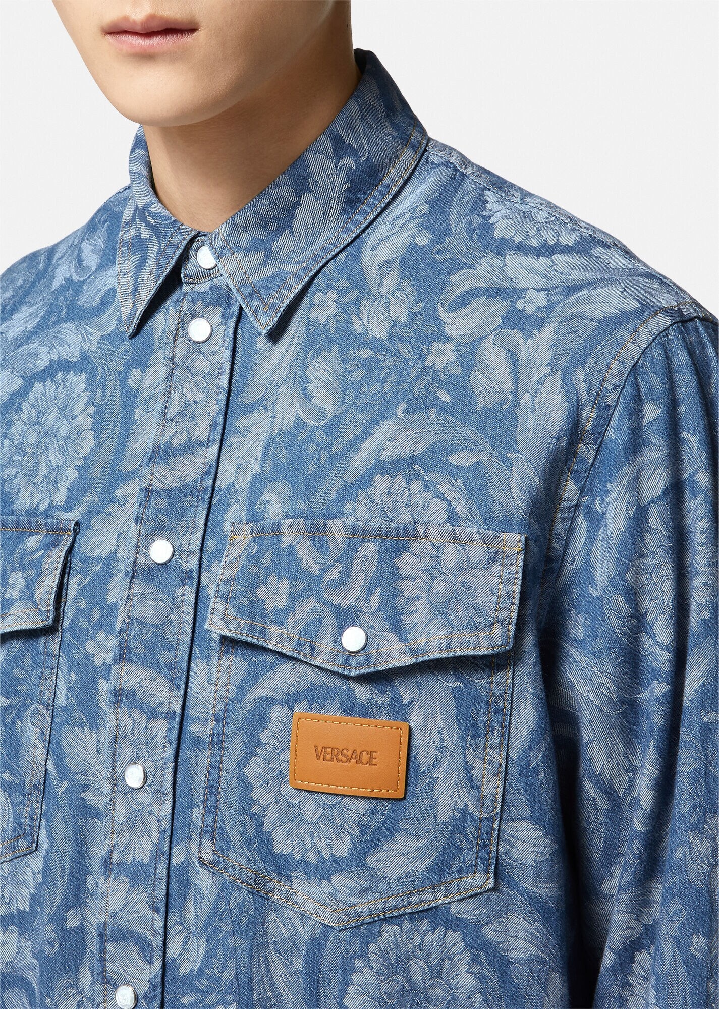 Barocco Jacquard Denim Overshirt - 5