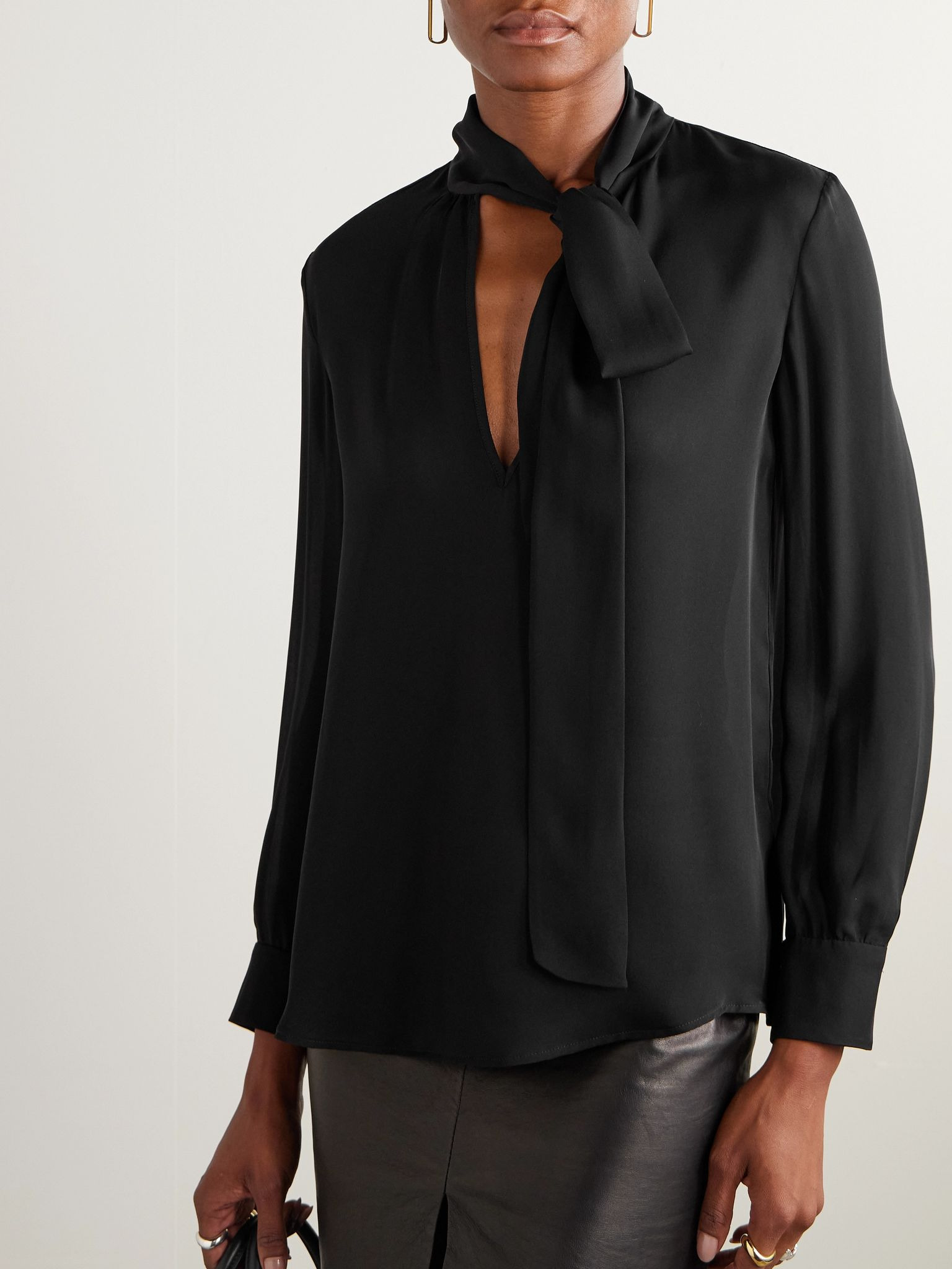 Janese scarf-detailed silk-chiffon blouse Black - 3