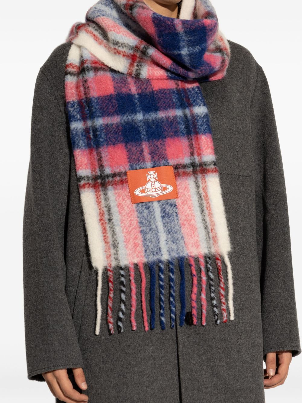 plaid-check fringed scarf - 4