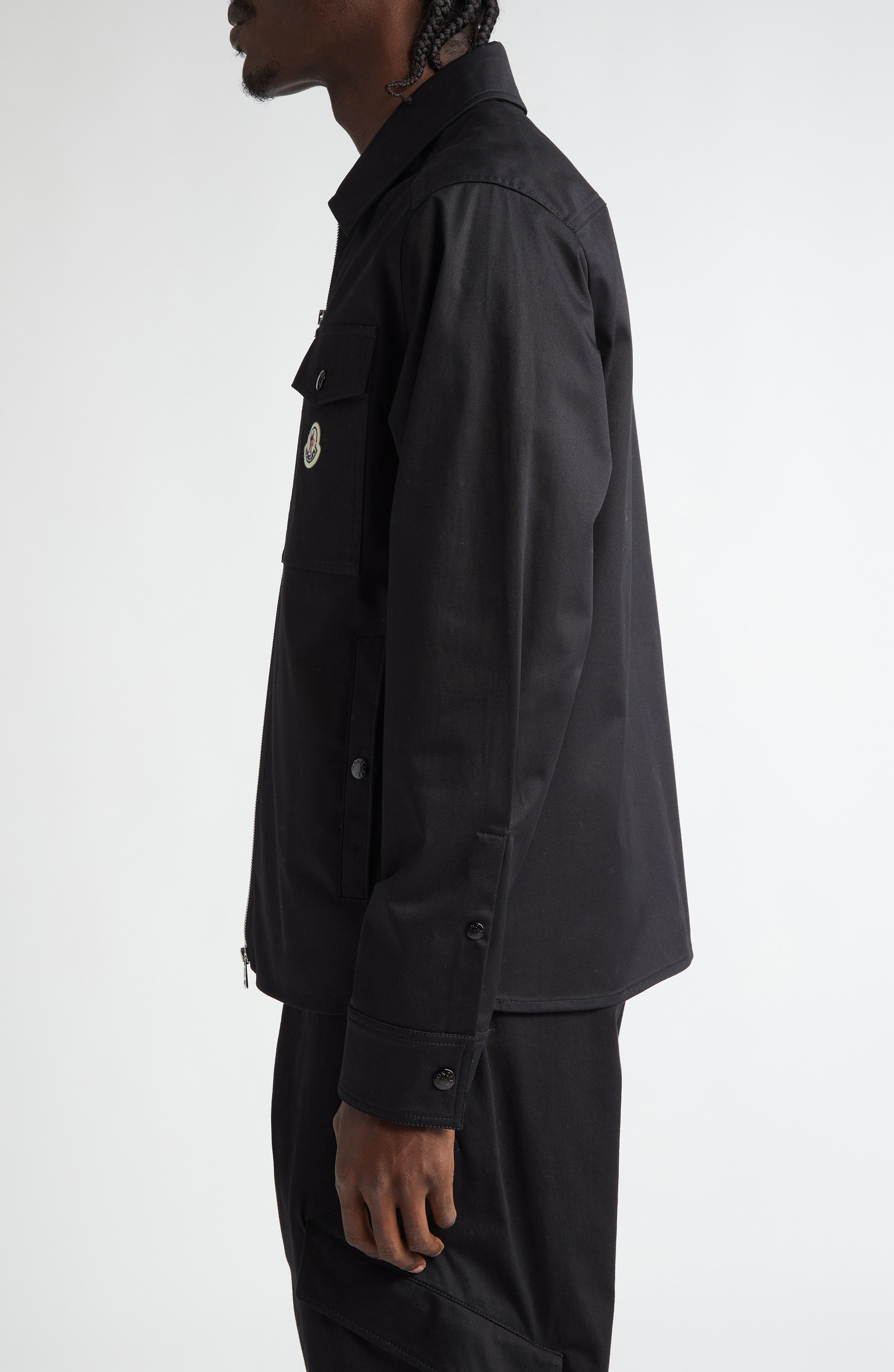 Moncler Camicia Stretch Cotton Zip Shirt Jacket in Black at Nordstrom - 3