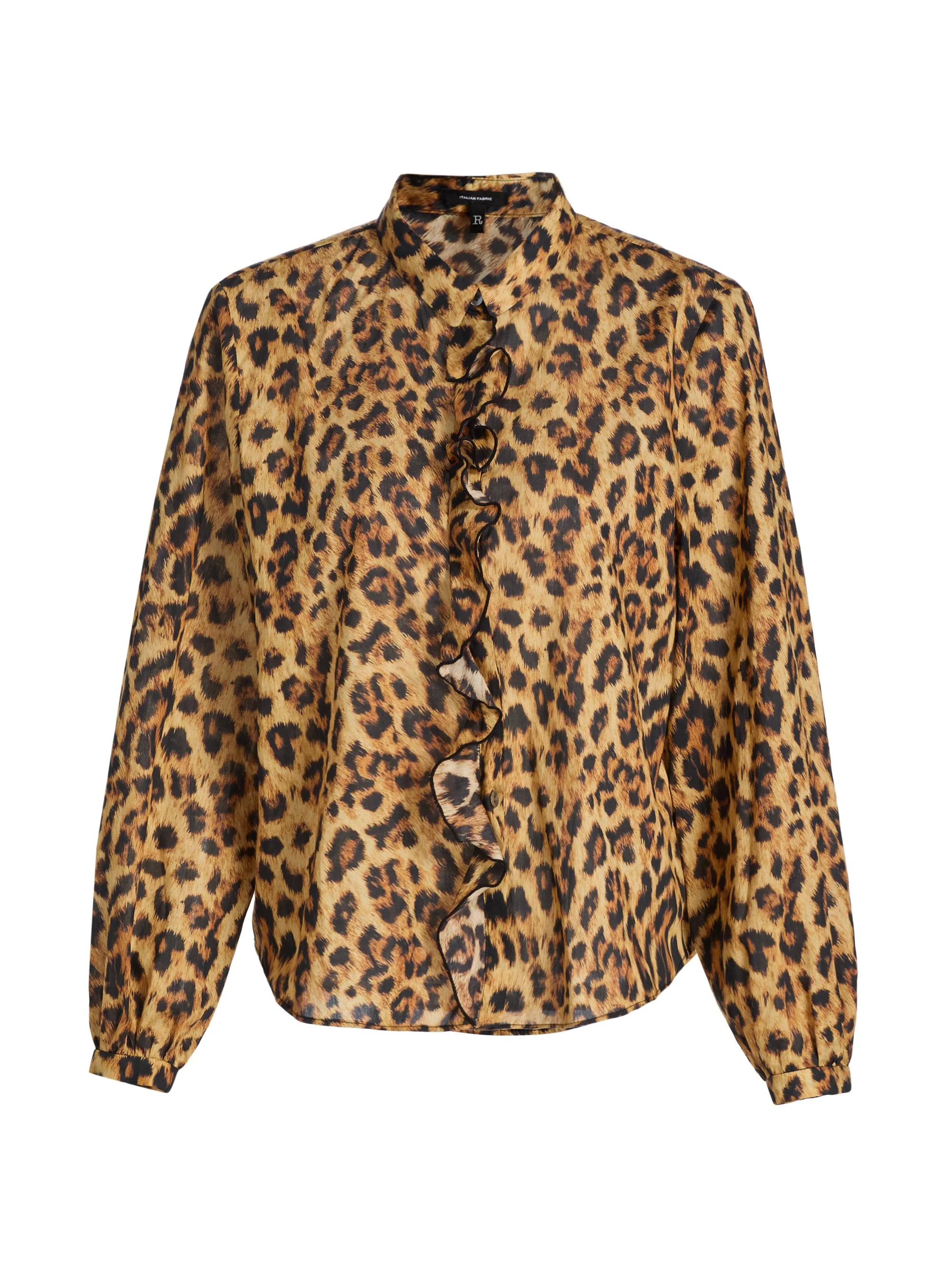Women's Leopard-Print Ruffle-Trim Cotton Blouse - Yellow Cheetah - 1