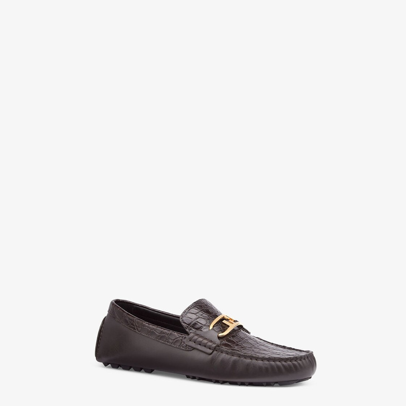 FENDI Brown caiman leather loafers outlook