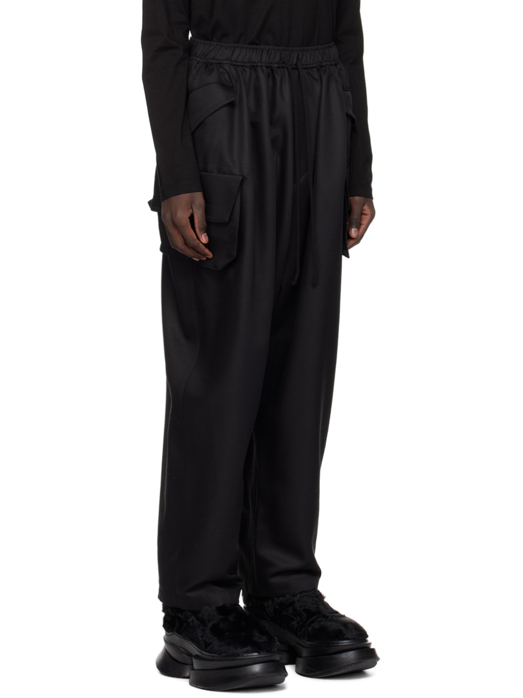Black Gathered Cargo Pants - 2