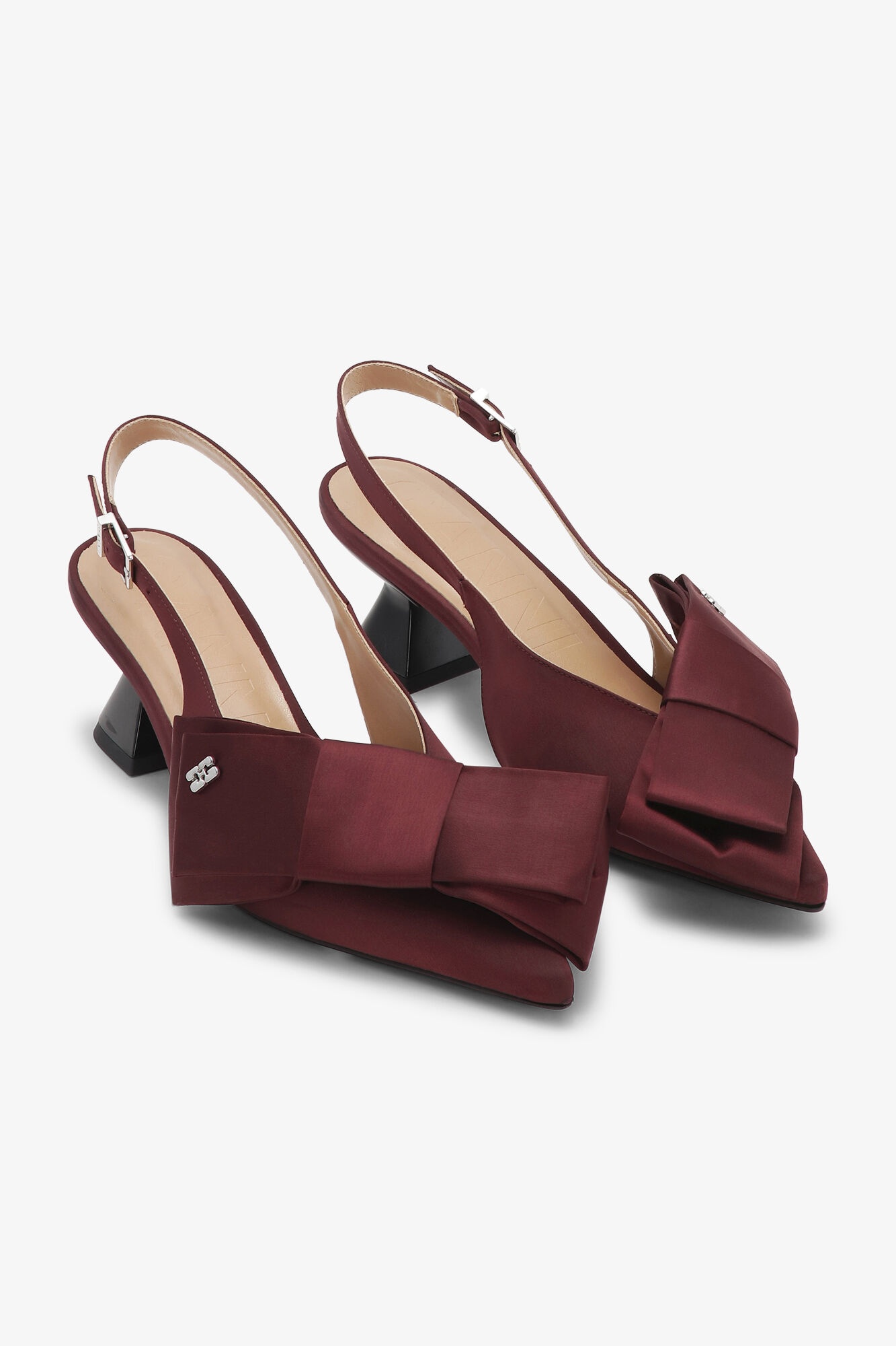BURGUNDY BOW KITTEN HEEL PUMPS - 2