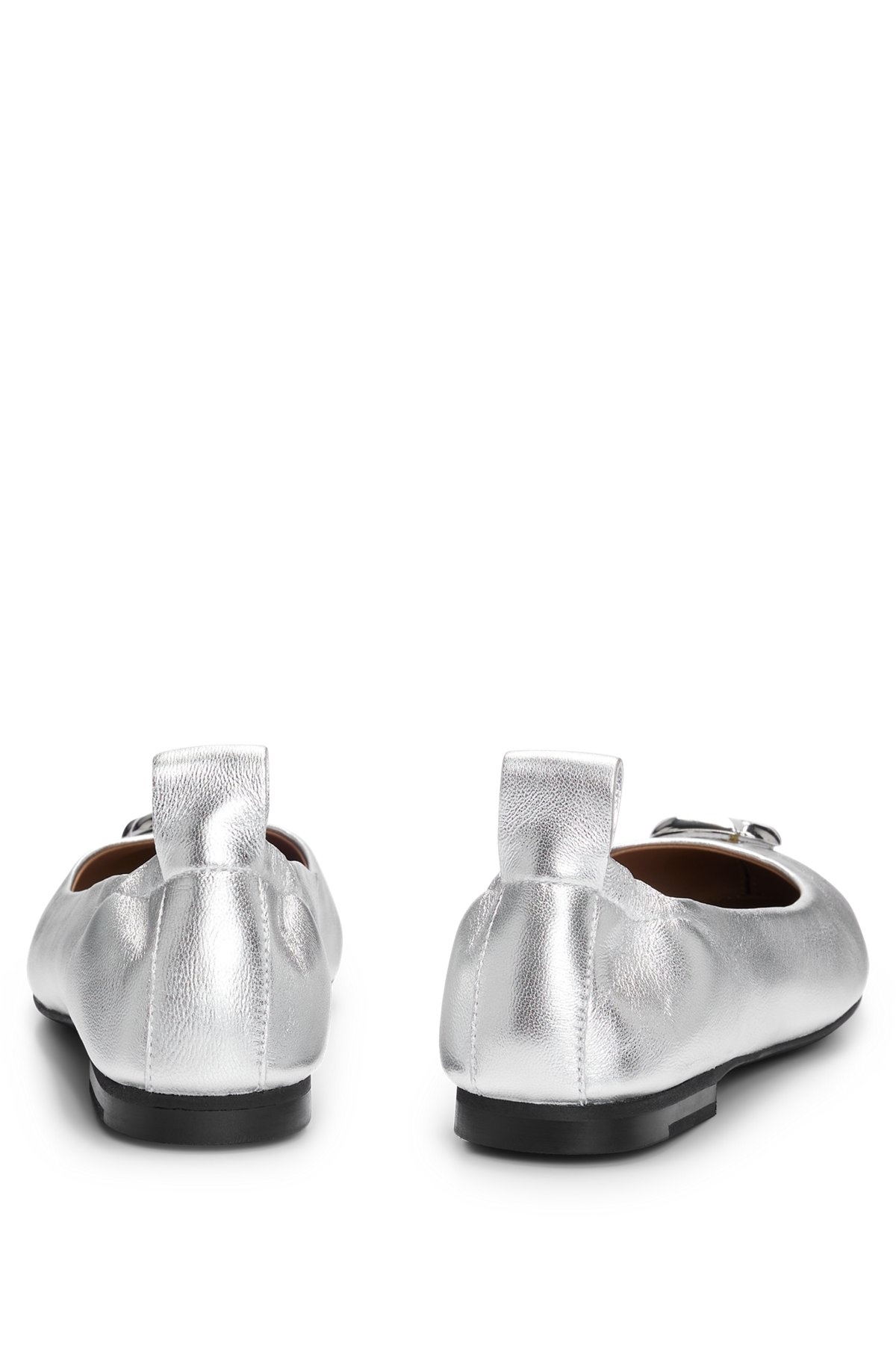 METALLIC-LEATHER BALLERINA PUMPS WITH DOUBLE B MONOGRAM - 5