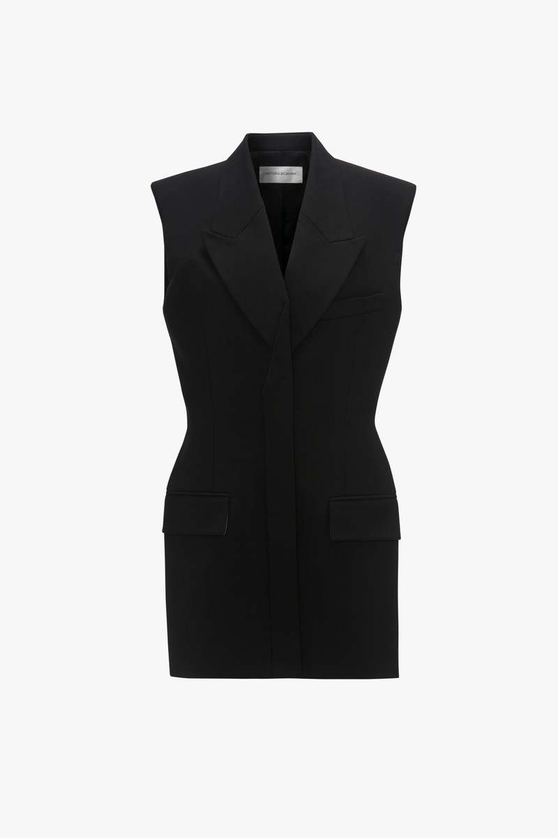 Sleeveless Tailored Dress In Black - 1