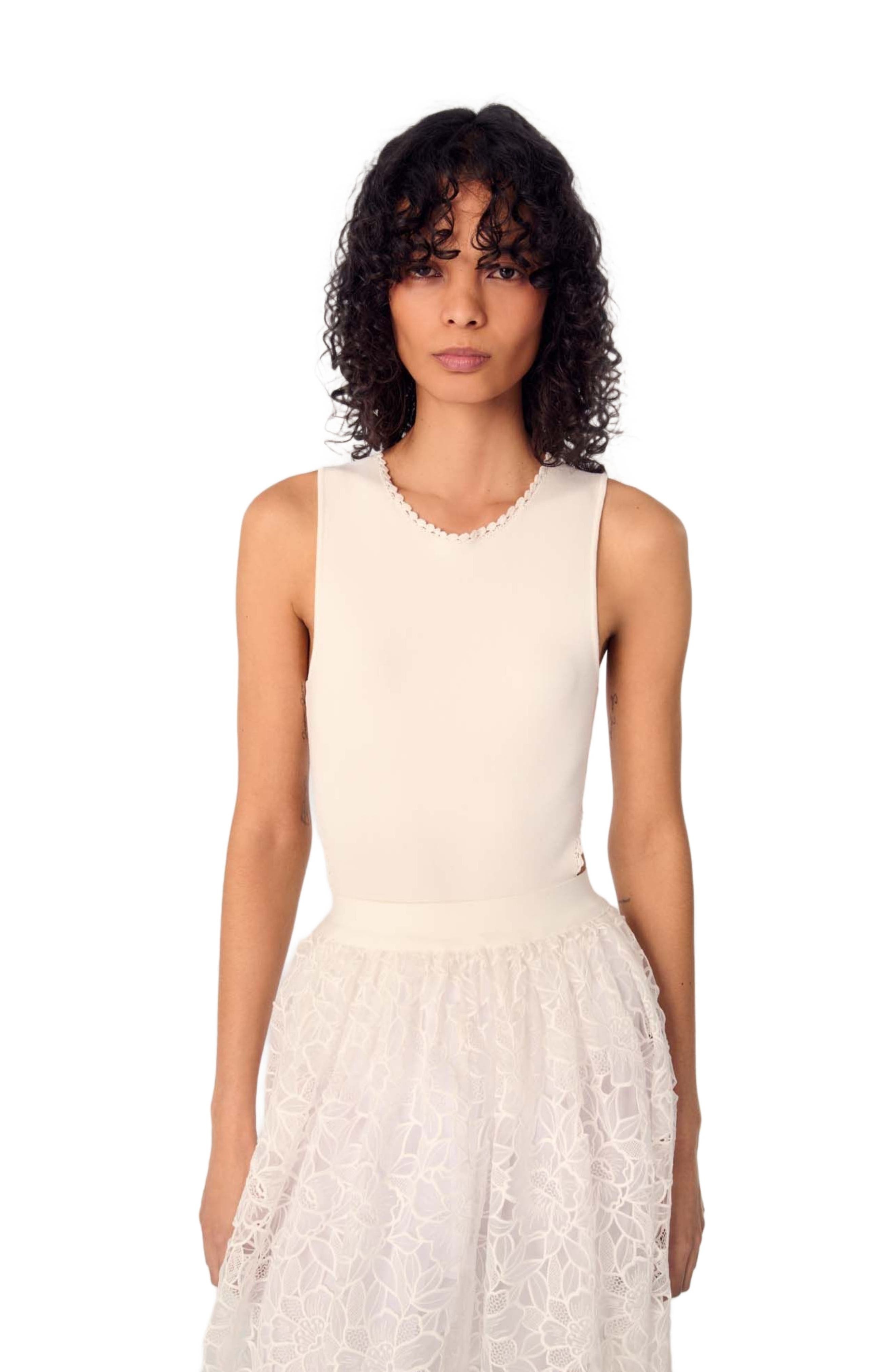 maje Backless jewellery neck bodysuit in White at Nordstrom - 4