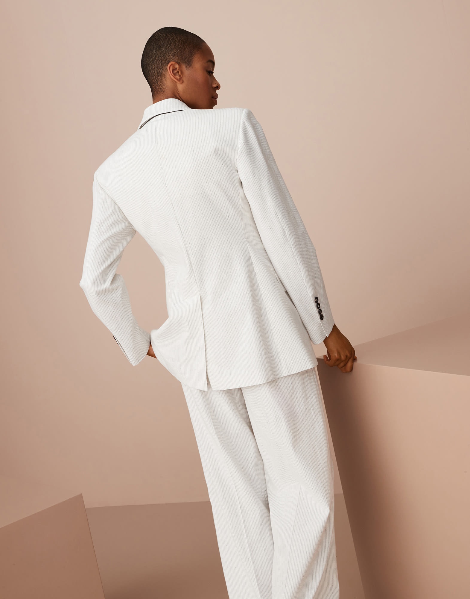 Striped comfort linen and cotton blazer with monili - 2