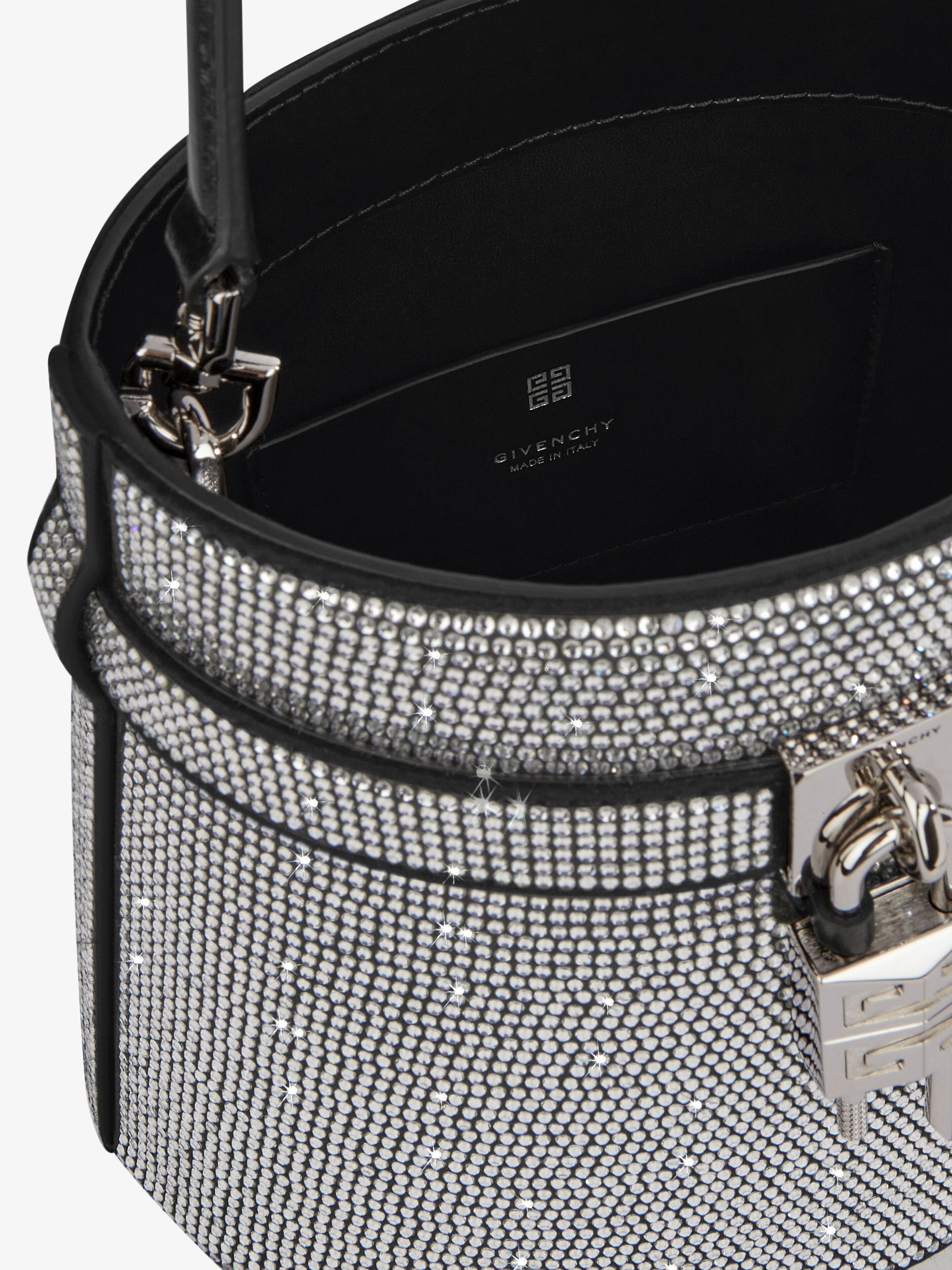 SHARK LOCK BUCKET BAG IN LEATHER WITH STRASS - 5