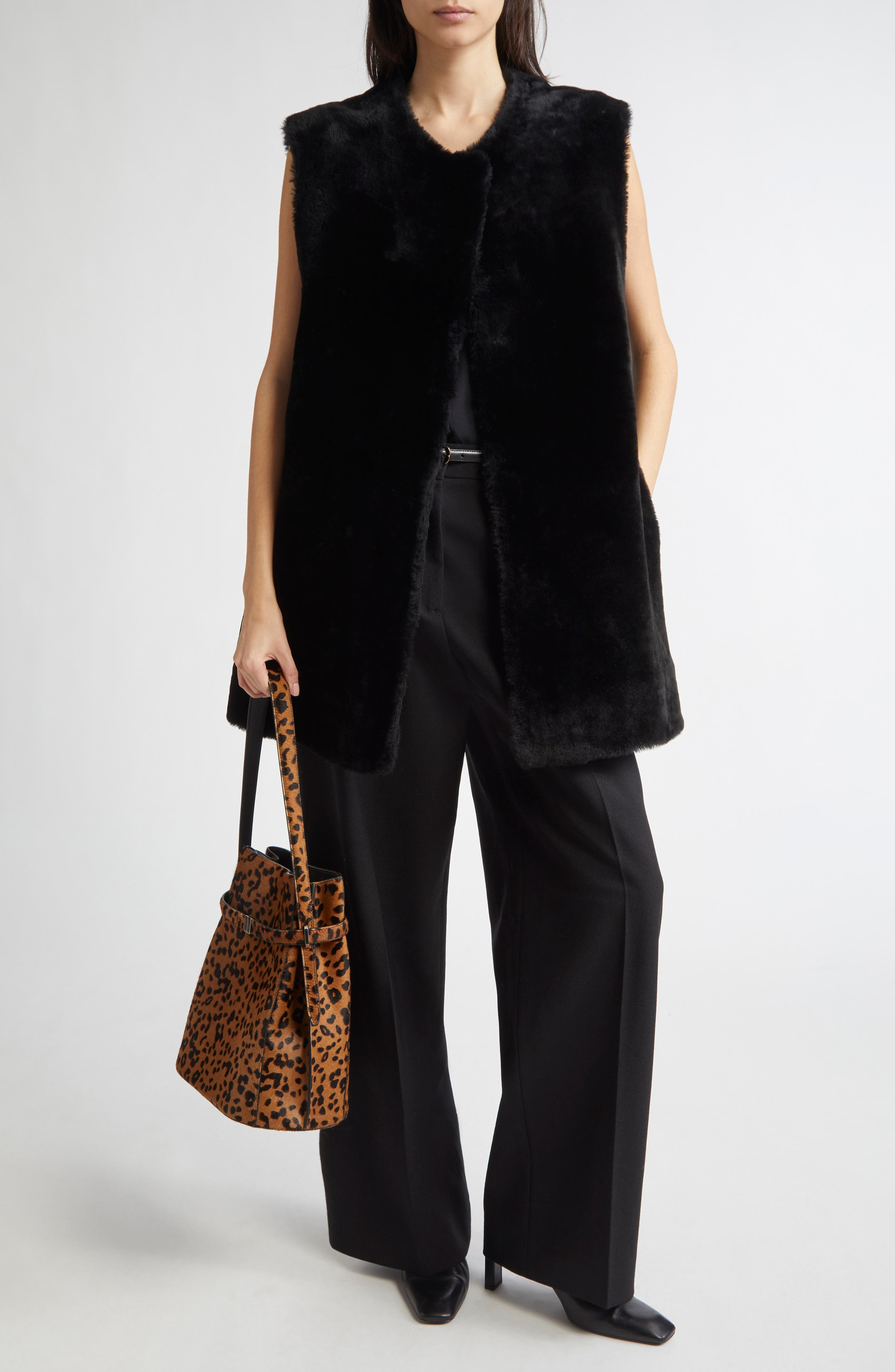 TOTEME Plush Genuine Shearling Vest in Black at Nordstrom - 2