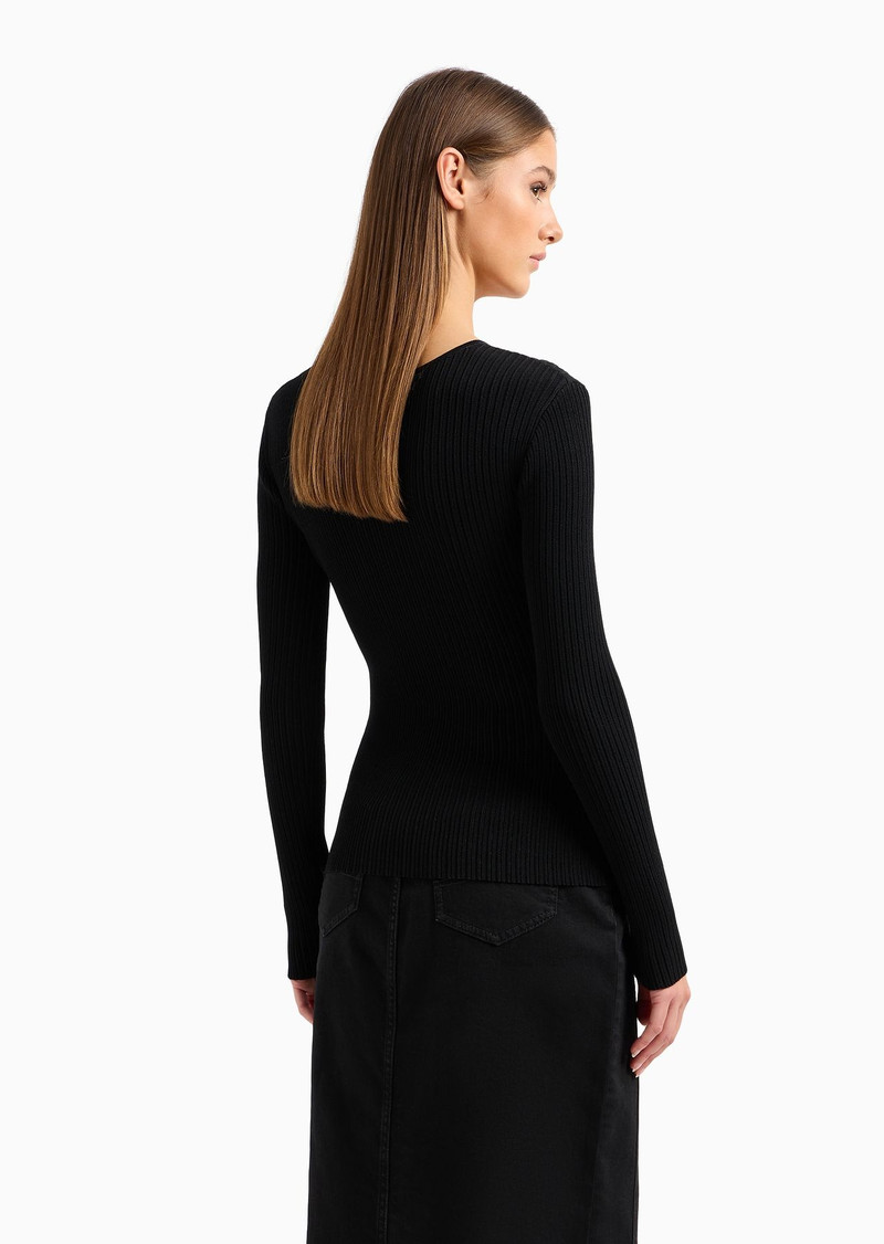 Link-stitch viscose-blend jumper with crossover V neckline 3