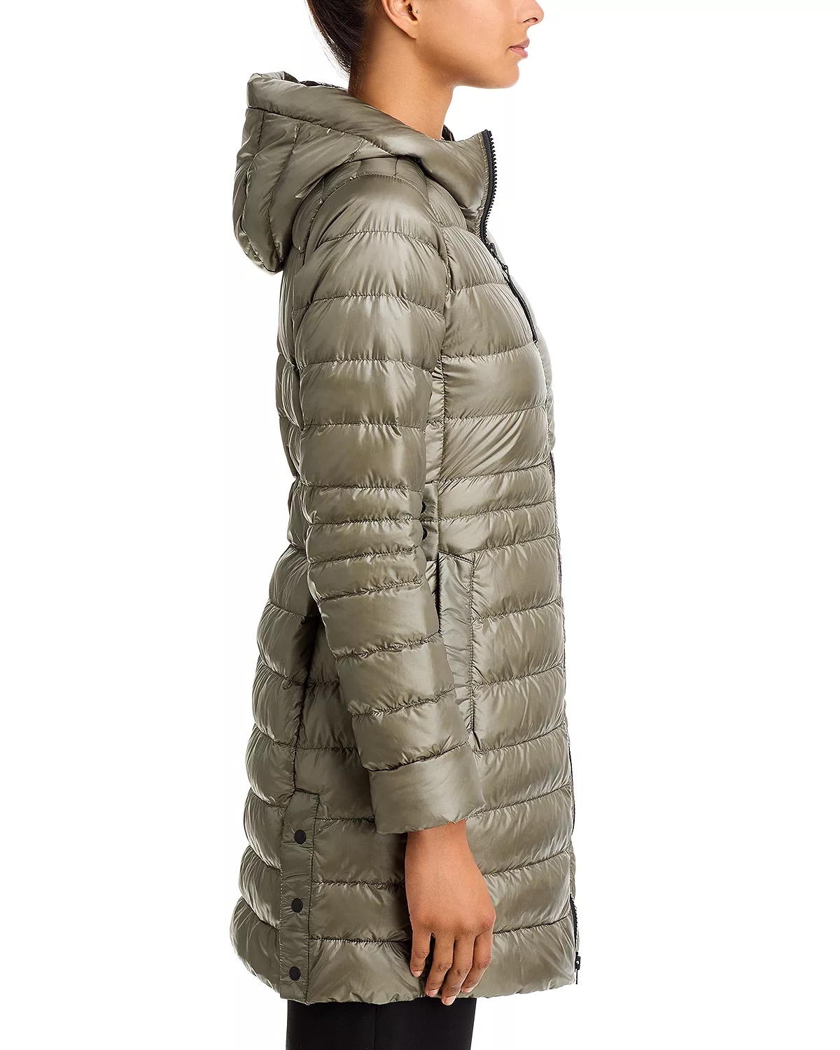 Cypress Hooded Mid-Length Down Coat with Black Disc - 4