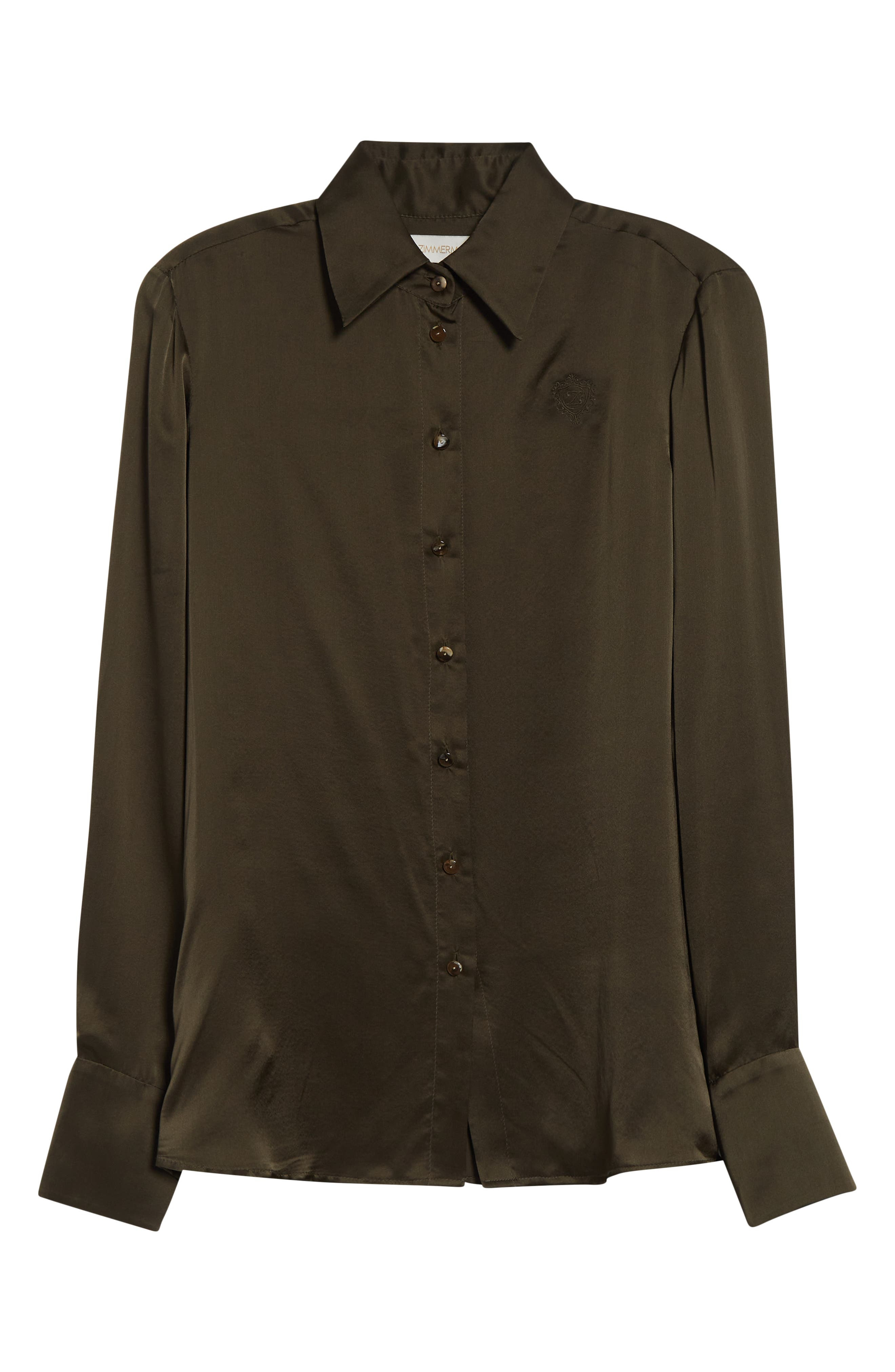 Zimmermann Hypnotic Silk Button-Up Shirt in Olive at Nordstrom - 6
