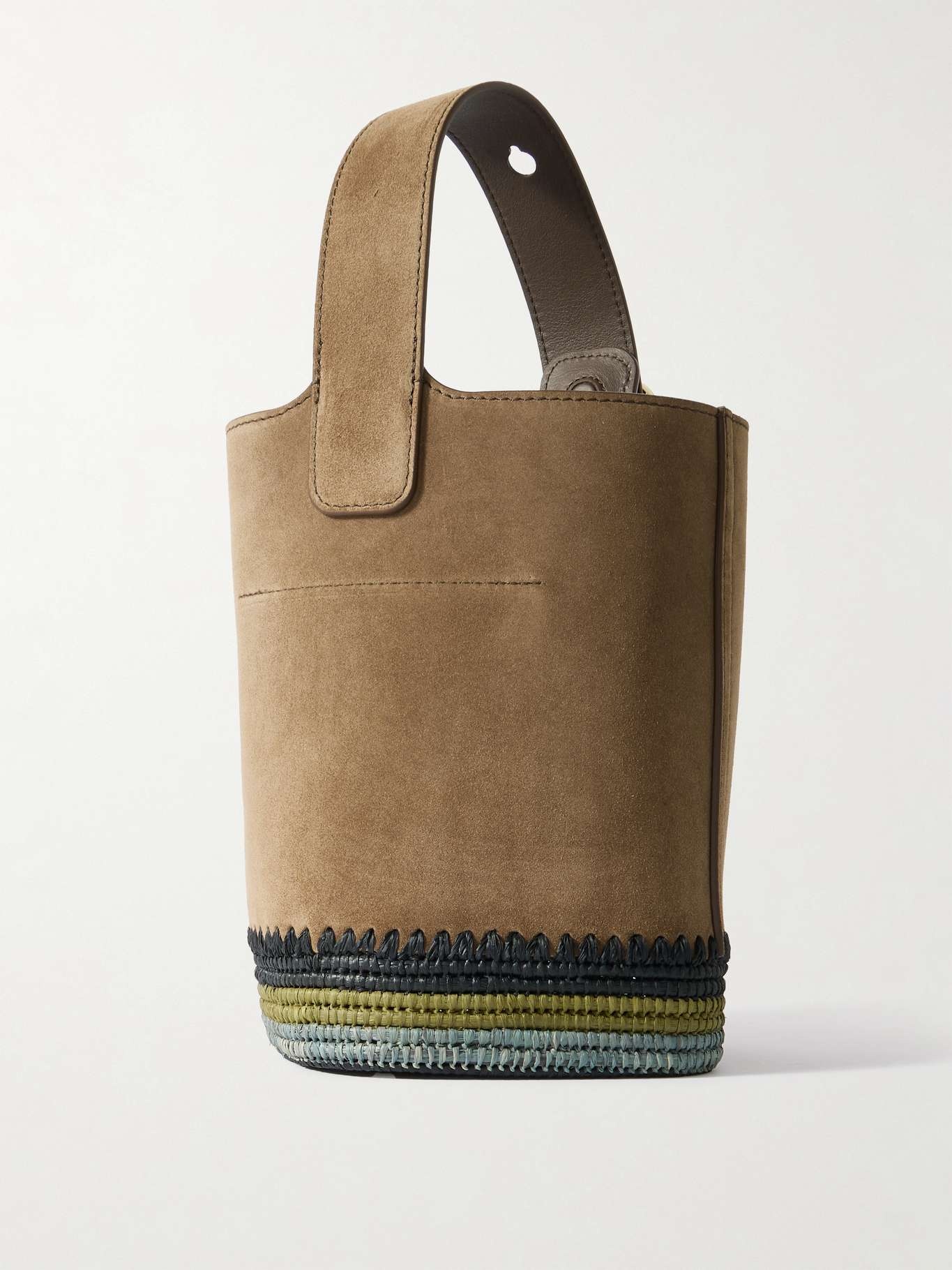 + Paula's Ibiza Pebble mini striped raffia-trimmed suede tote Brown - 3