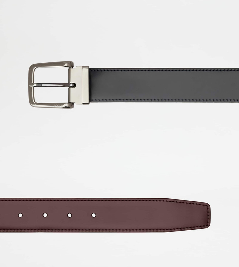 ADJUSTABLE AND REVERSIBLE BELT IN LEATHER - BLACK, BURGUNDY 3